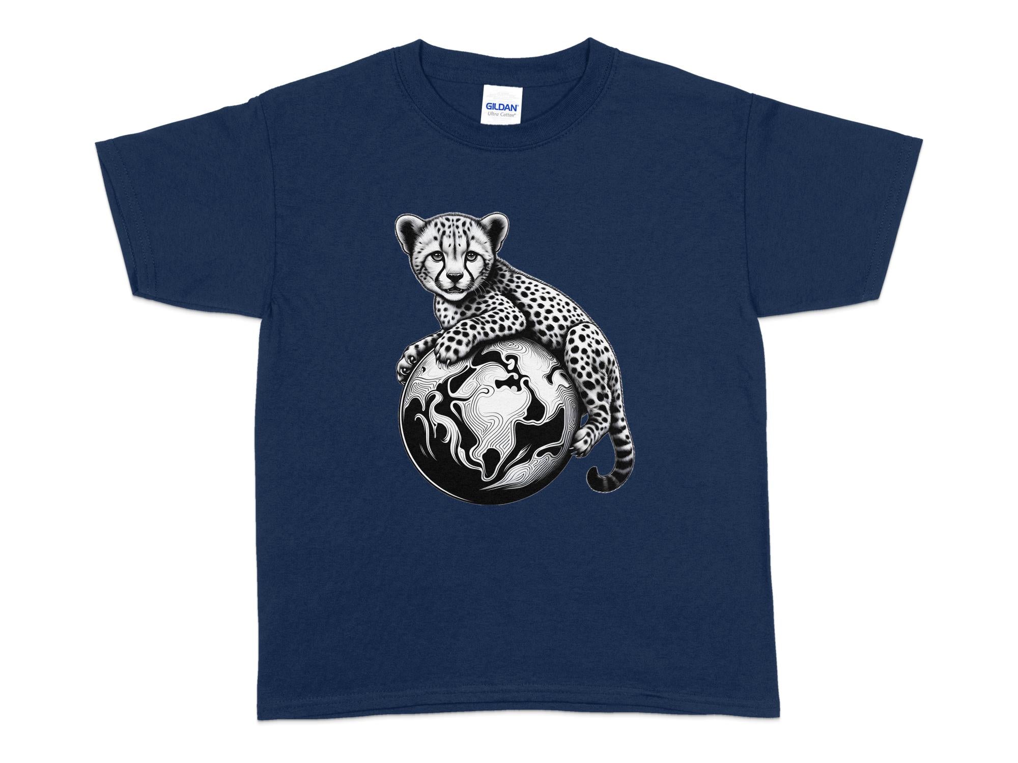 Cheetah World - Coloured Gildan Kids T-Shirt Realistic Animal Talisman Unisex Cute Tee Graphic Design