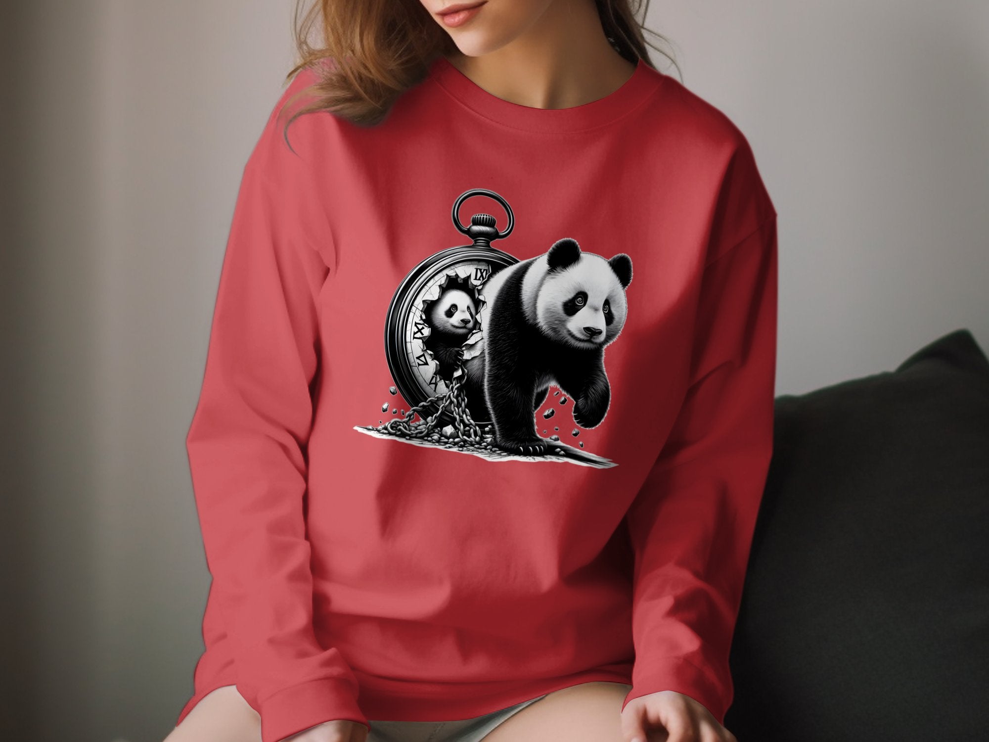 Panda - Coloured Gildan Long Sleeve Realistic Animal Talisman Unisex Cute Tee Graphic Design