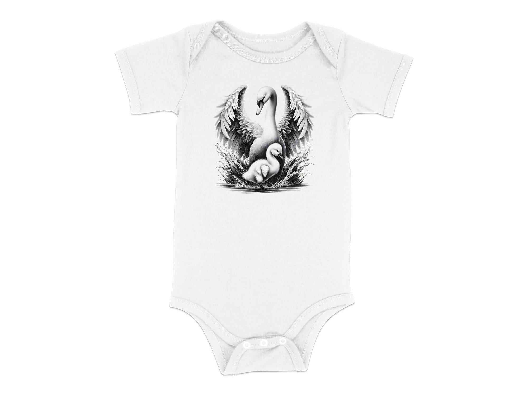 Swan & Cygnet- Black White Toddler Bodysuit Realistic Family Talisman Unisex Tee Graphic Design