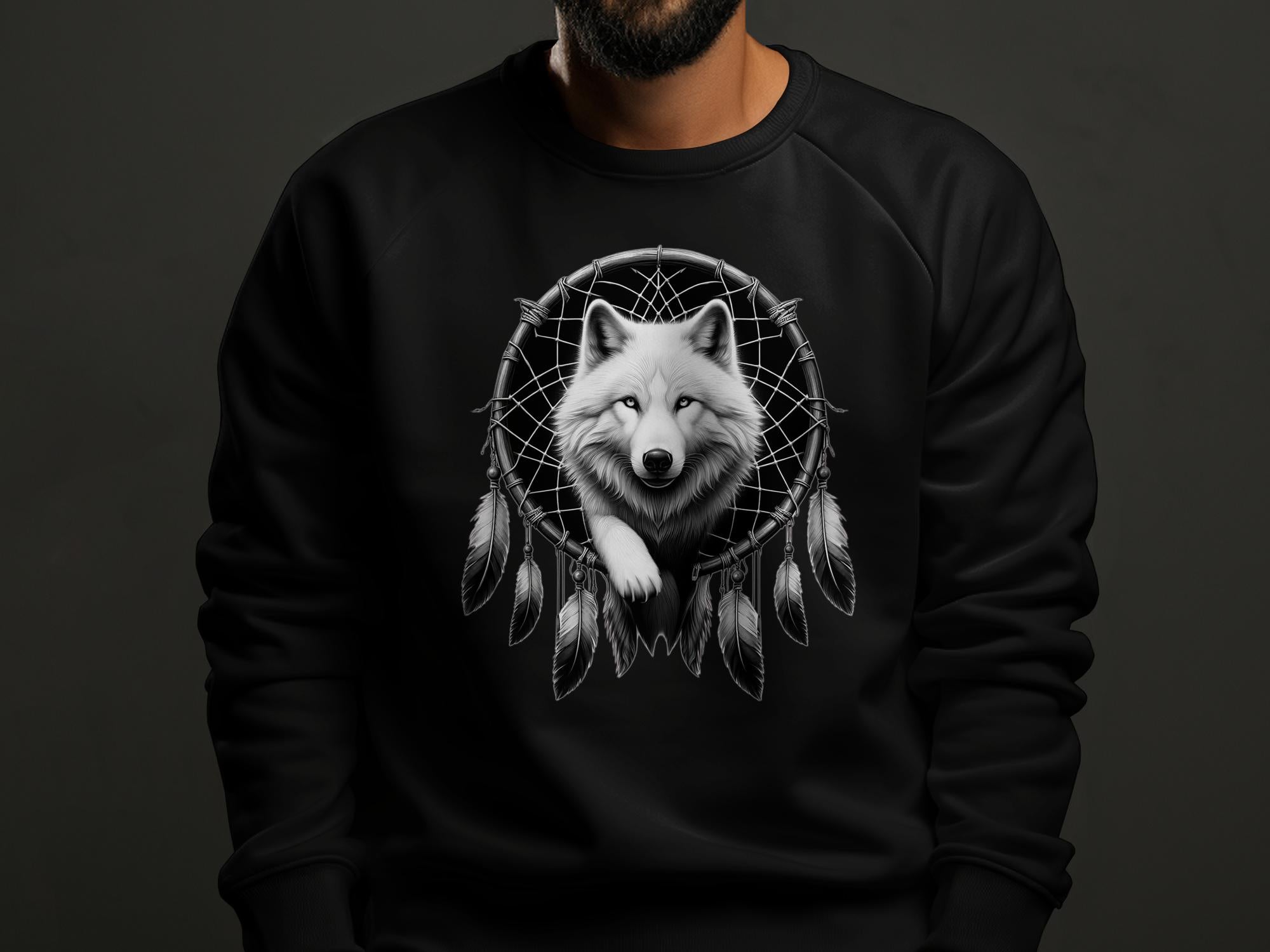 Dreamcatcher Wolf - Coloured Gildan Sweatshirt Realistic Native American Talisman Unisex Mythology Tee Graphic Design