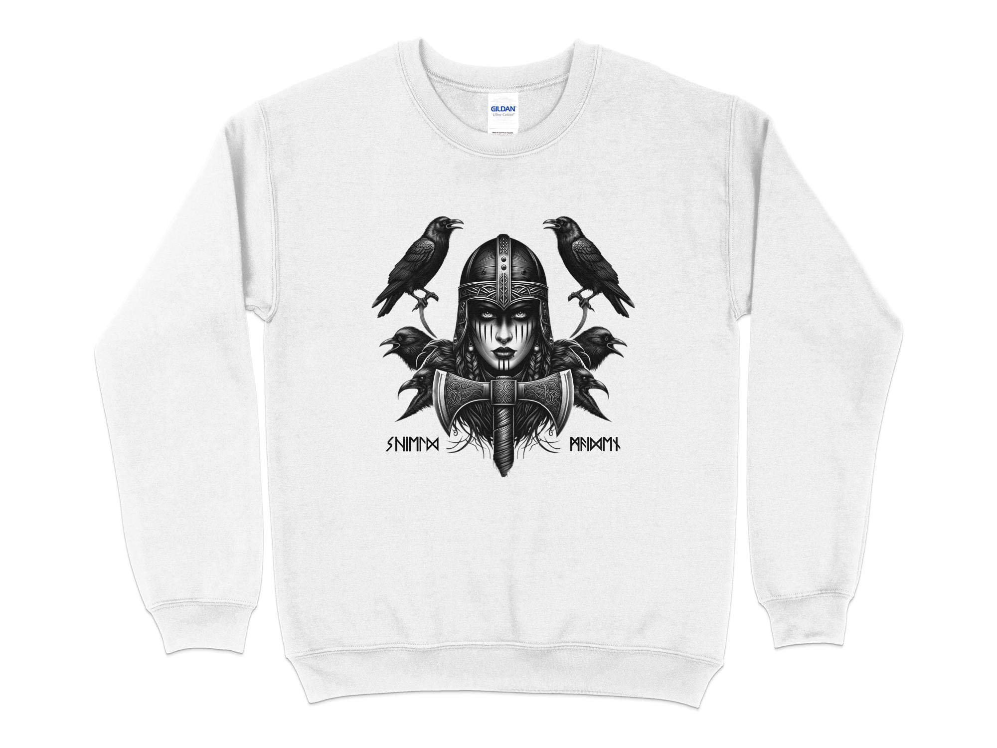 Viking Shield Maiden - Coloured Gildan Sweatshirt Realistic Norse Talisman Men Women Unisex Valhalla Tee Graphic Design