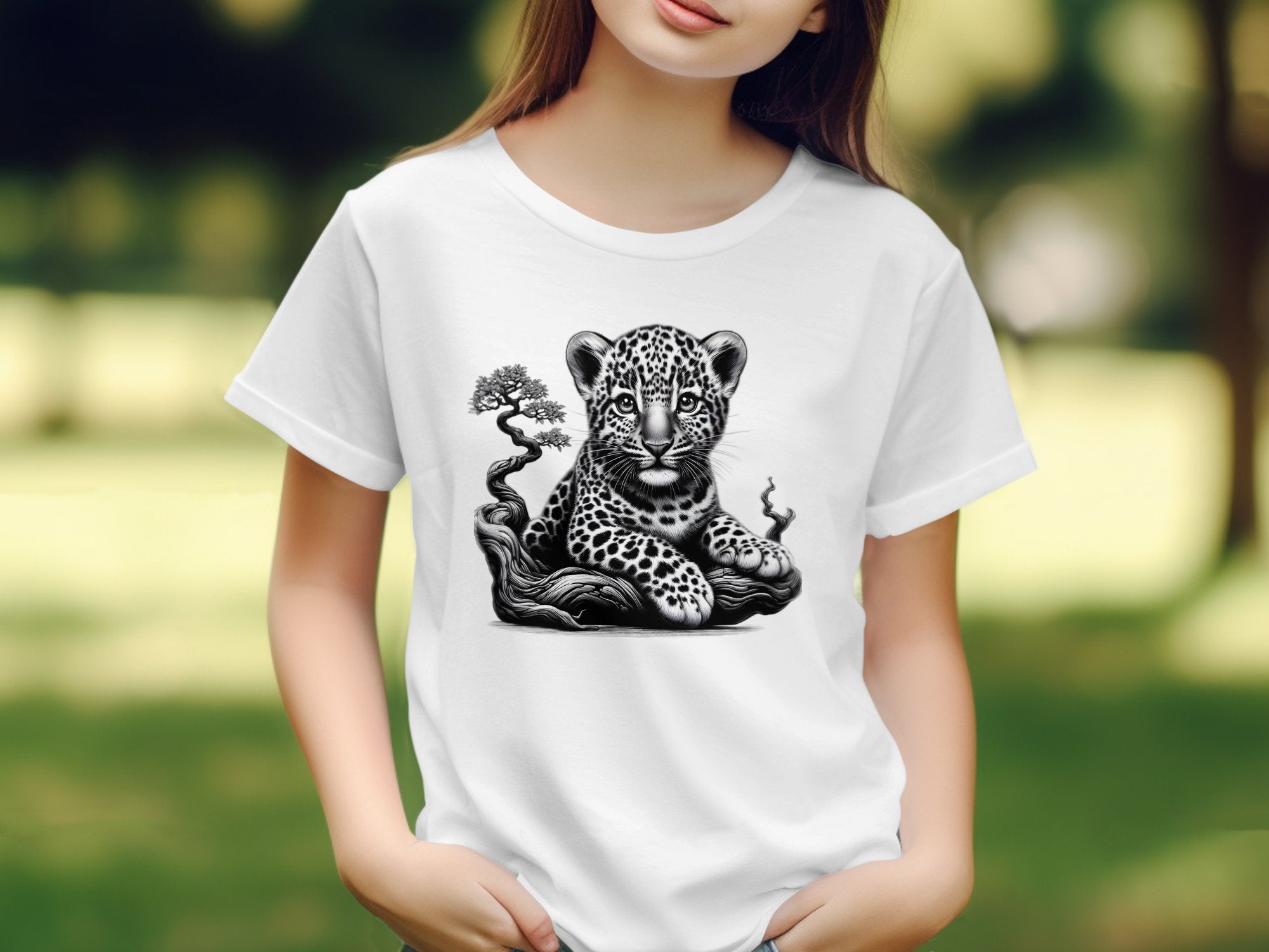 Leopard Bonsai - Coloured Gildan Kids T-Shirt Realistic Animal Talisman Unisex Cute Tee Graphic Design