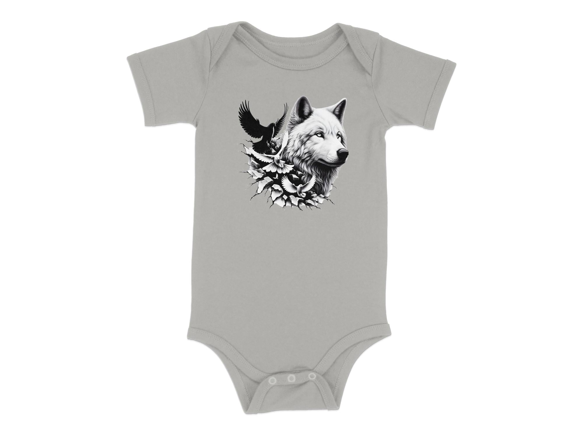 Wolf x Doves - Coloured Toddler Bodysuit Realistic Animal Talisman Unisex Tee Graphic Design