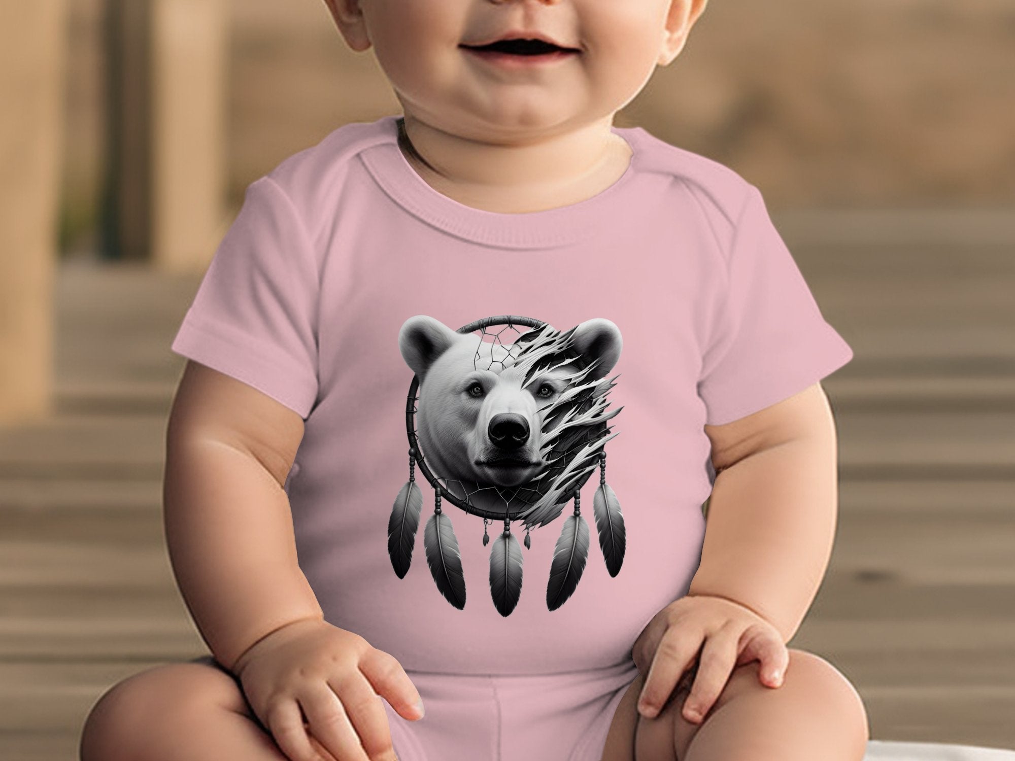 Dreamcatcher Bear - Coloured Toddler Bodysuit Realistic Native American Talisman Unisex Mythology Tee Graphic Design