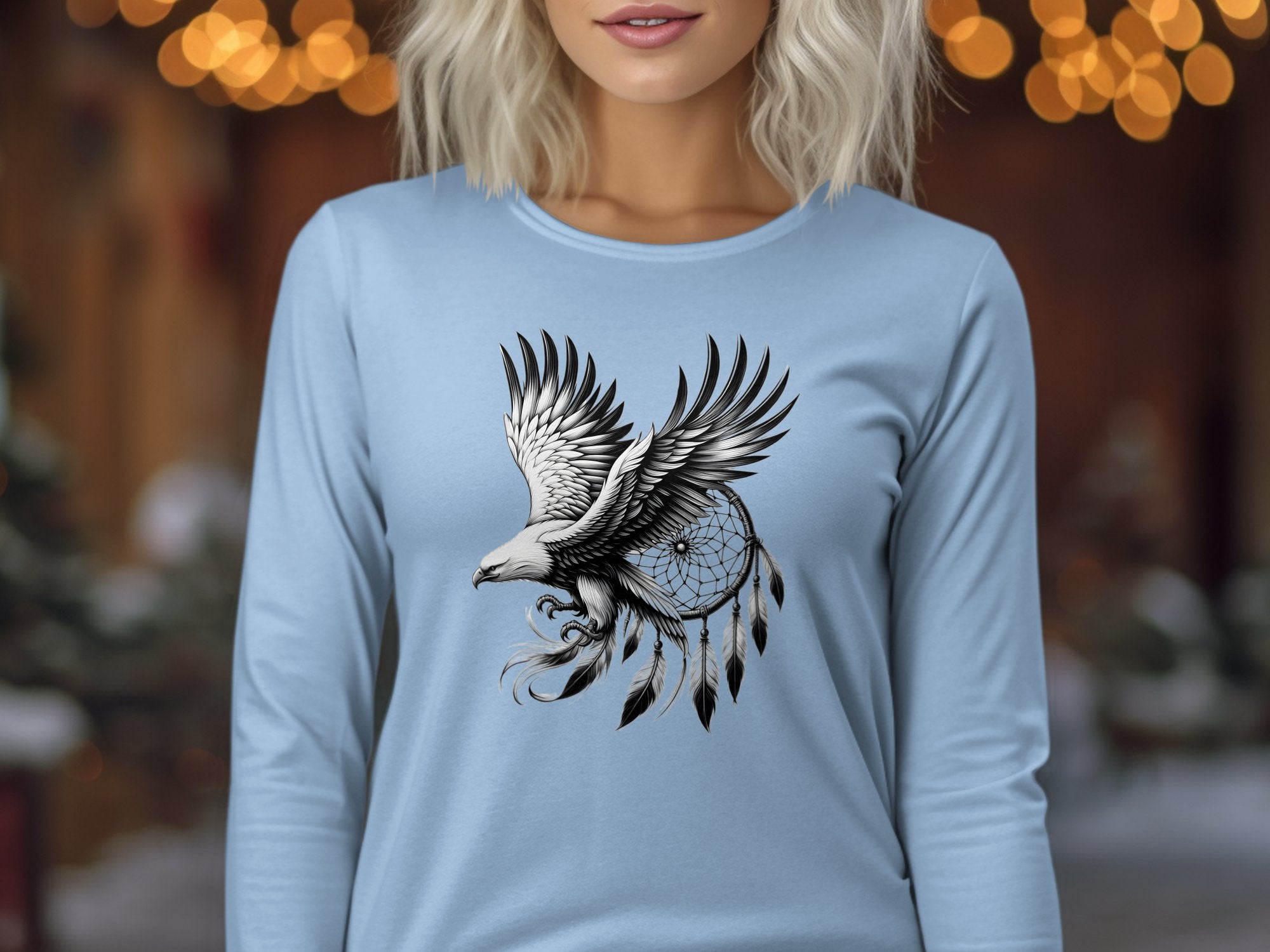 Dreamcatcher Eagle - Coloured Gildan Long Sleeve Realistic Native American Talisman Unisex Mythology Tee Graphic Design