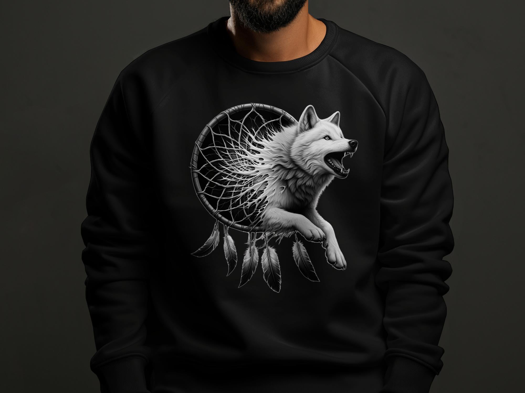 Dreamcatcher Wolf - Coloured Gildan Sweatshirt Realistic Native American Talisman Unisex Mythology Tee Graphic Design