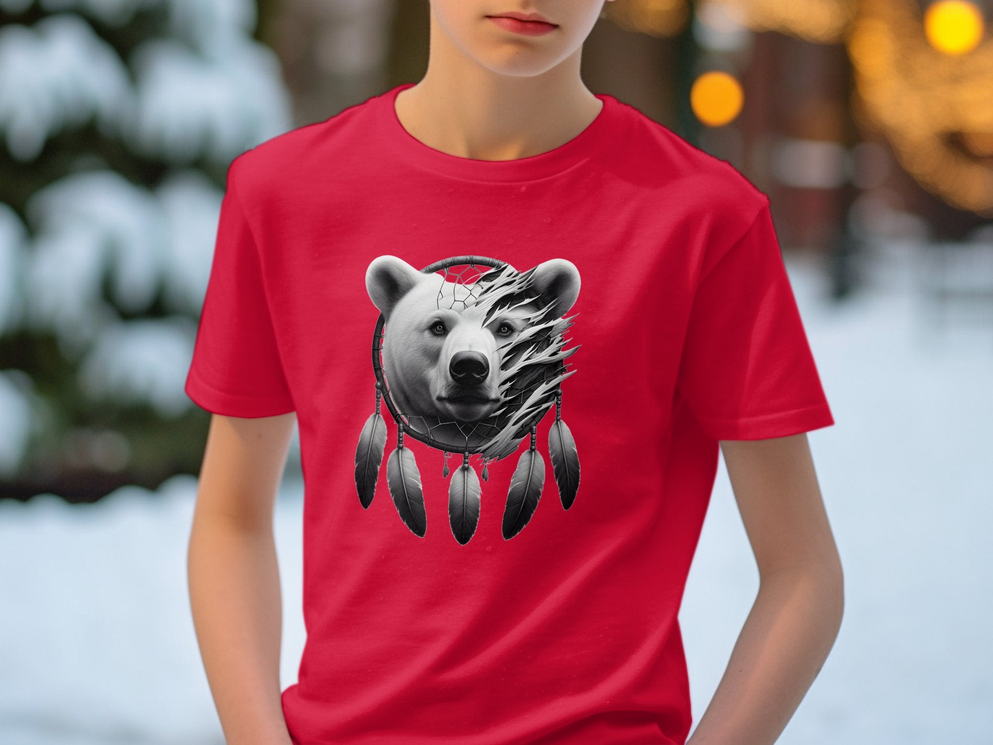 Dreamcatcher Bear - Coloured Gildan Kids T Shirt Realistic Native American Talisman Unisex Mythology Tee Graphic Design