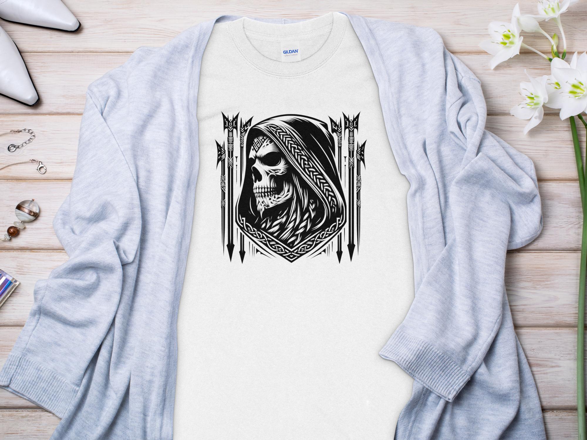 Grim Reaper - Black White Gildan Long Sleeve Commemorative Talisman Unisex Tee Graphic Design