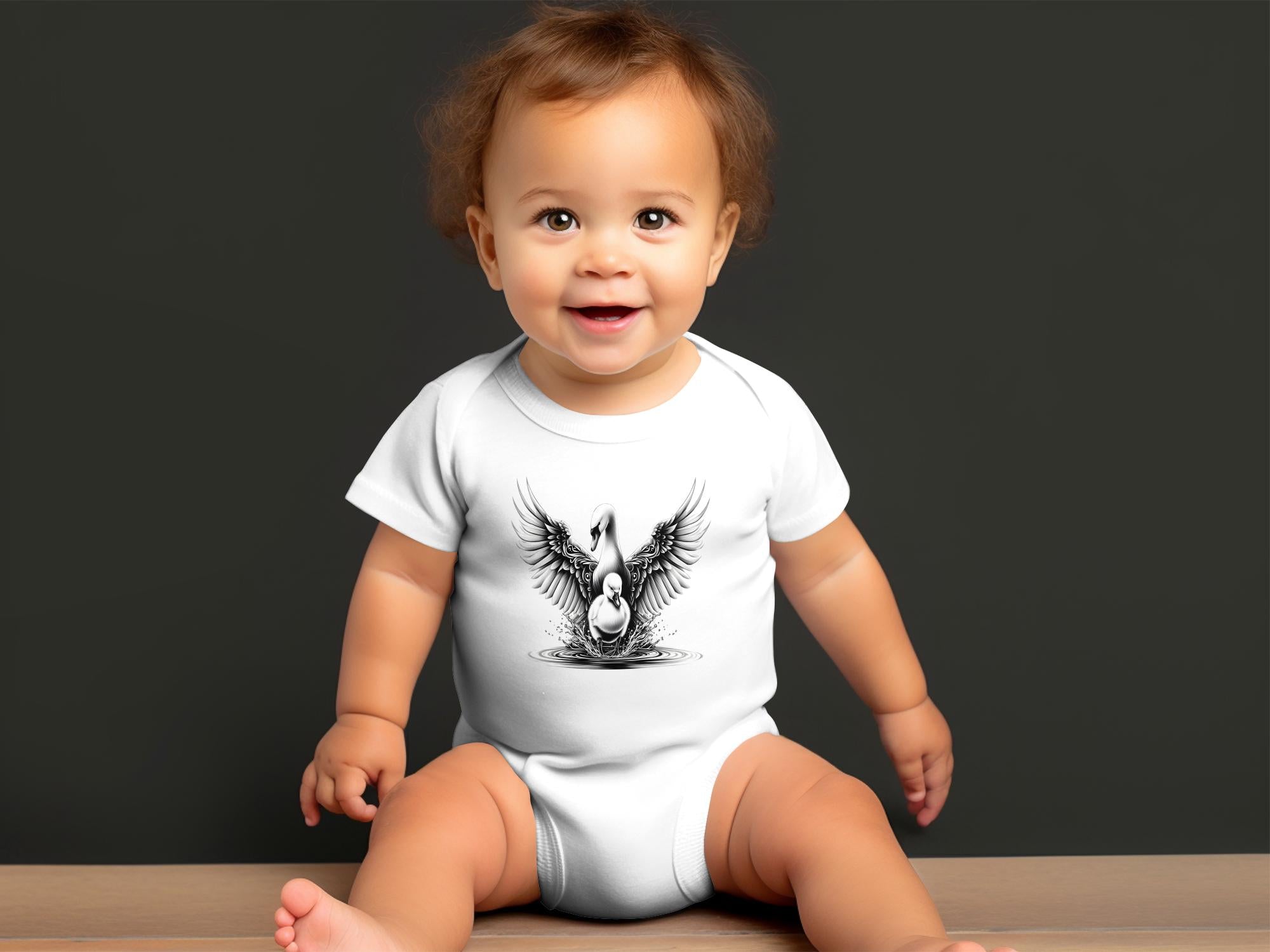 Swan & Cygnet- Black White Toddler Bodysuit Realistic Family Talisman Unisex Tee Graphic Design