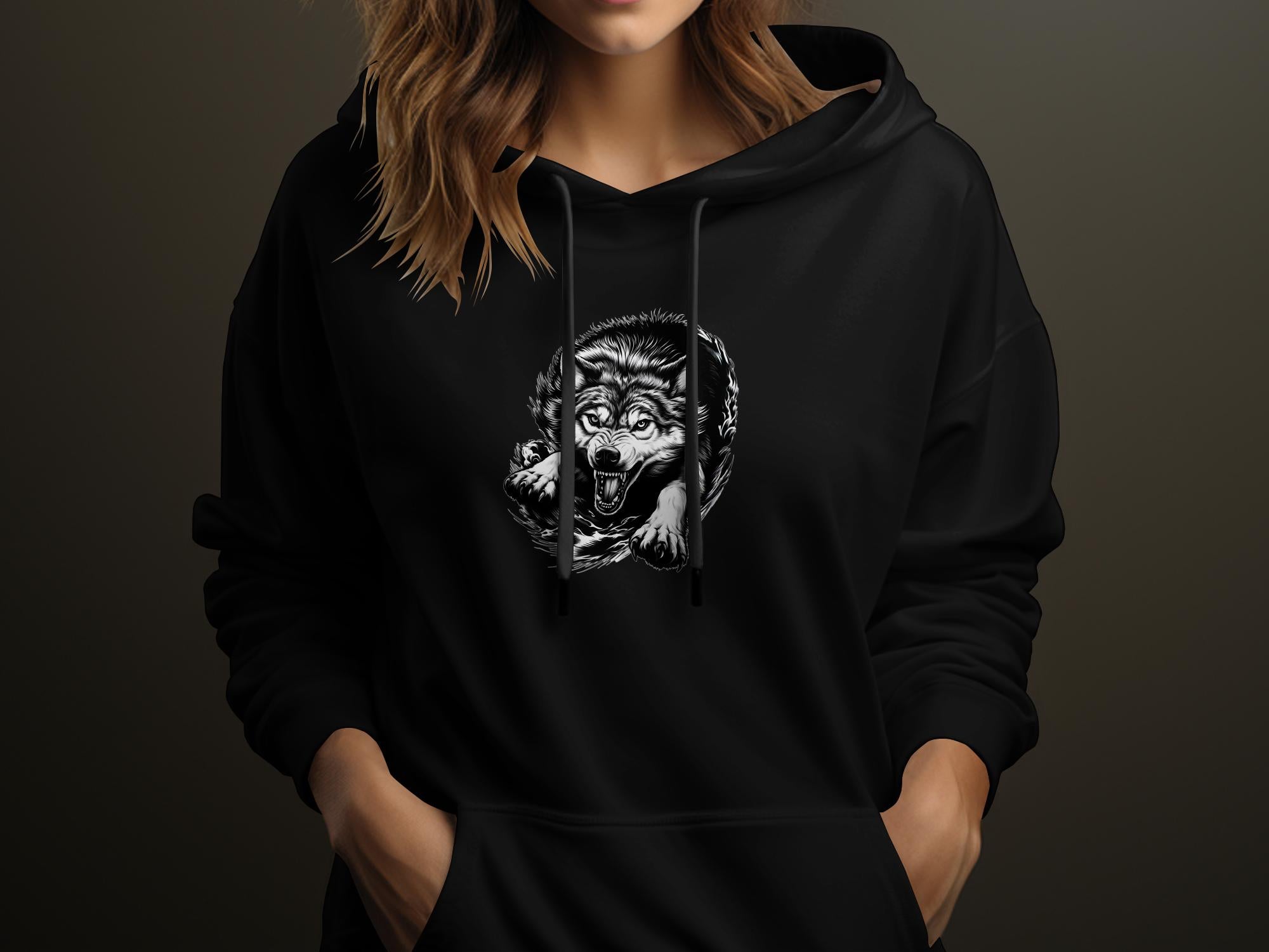 Wolf Tribal - Black White Gildan Hoodie Realistic Animal Talisman Unisex Tee Graphic Design