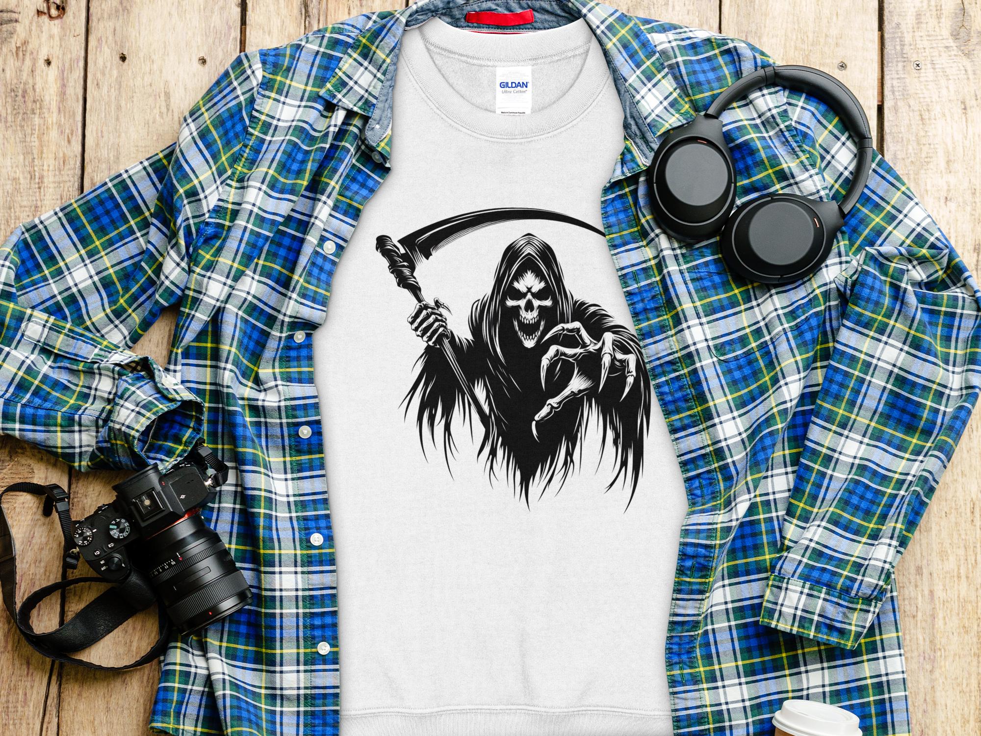 Grim Reaper - Black White Gildan Sweatshirt Commemorative Talisman Unisex Tee Graphic Design