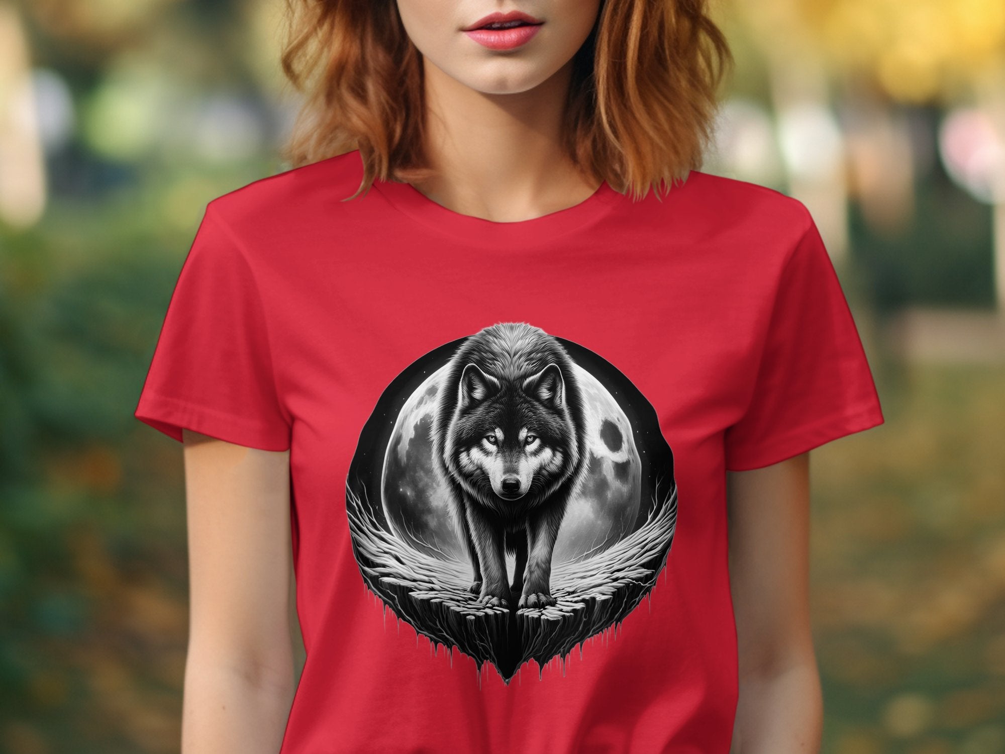 Moon Wolf - Coloured Gildan T-Shirt Realistic Animal Talisman Unisex Mythology Tee Graphic Design