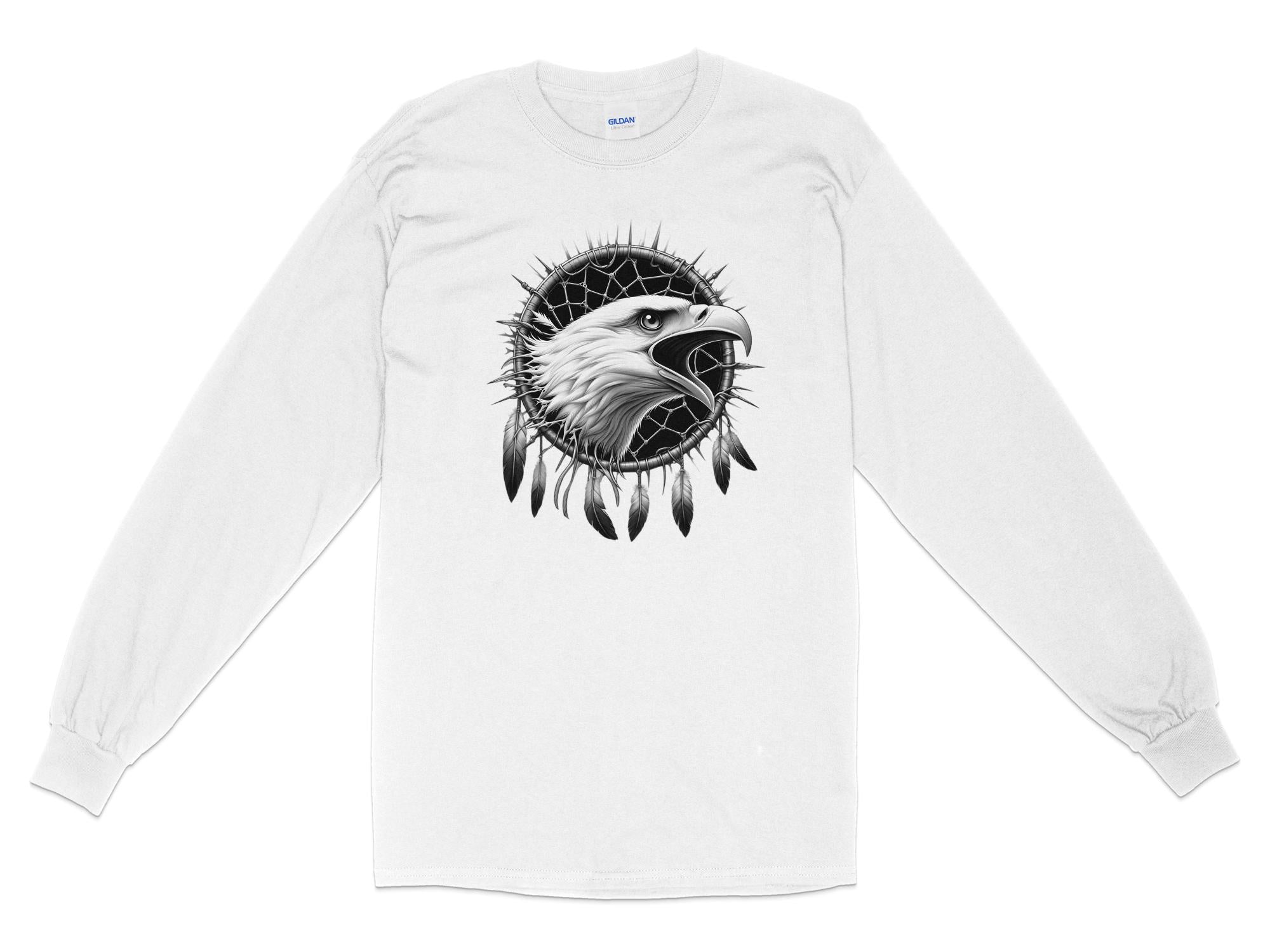 Dreamcatcher Eagle - Coloured Gildan Long Sleeve Realistic Native American Talisman Unisex Mythology Tee Graphic Design