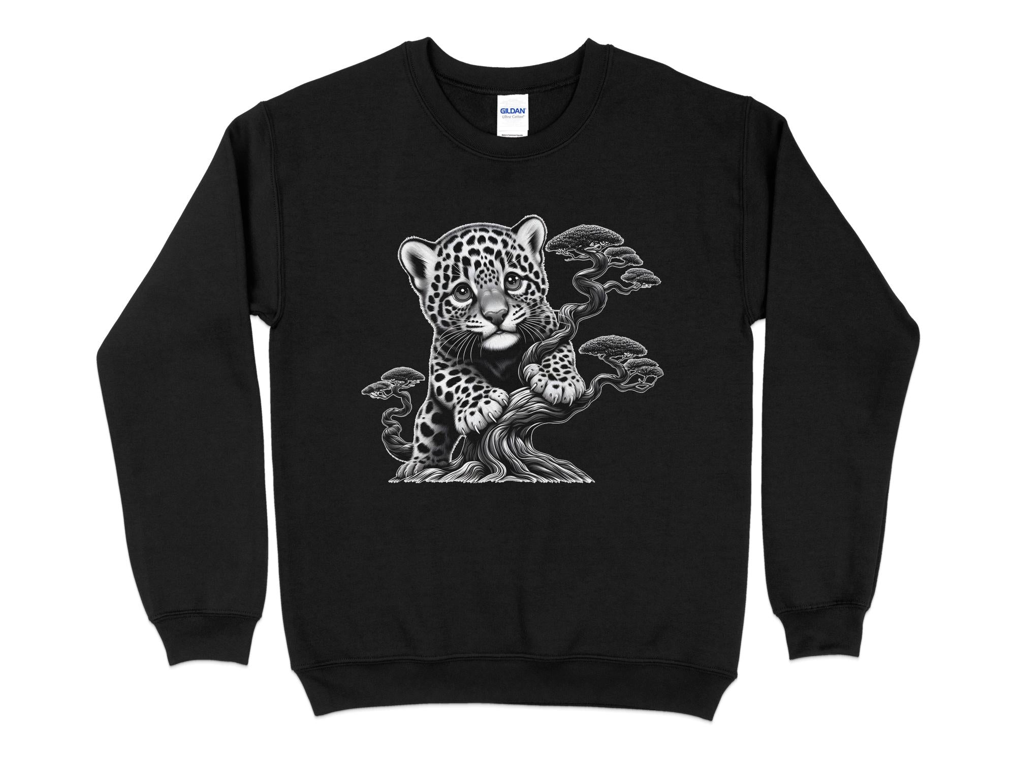 Leopard Bonsai - Coloured Gildan Sweatshirt Realistic Animal Talisman Unisex Cute Tee Graphic Design