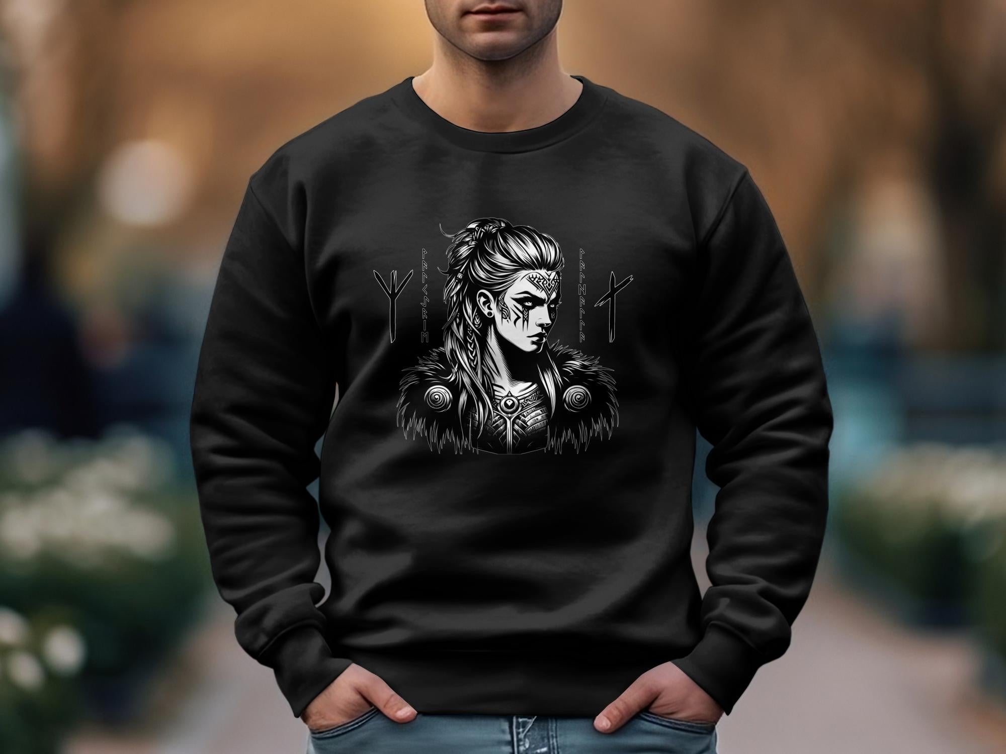 Viking Shield Maiden - Coloured Gildan Sweatshirt Realistic Norse Talisman Men Women Unisex Valhalla Tee Graphic Design