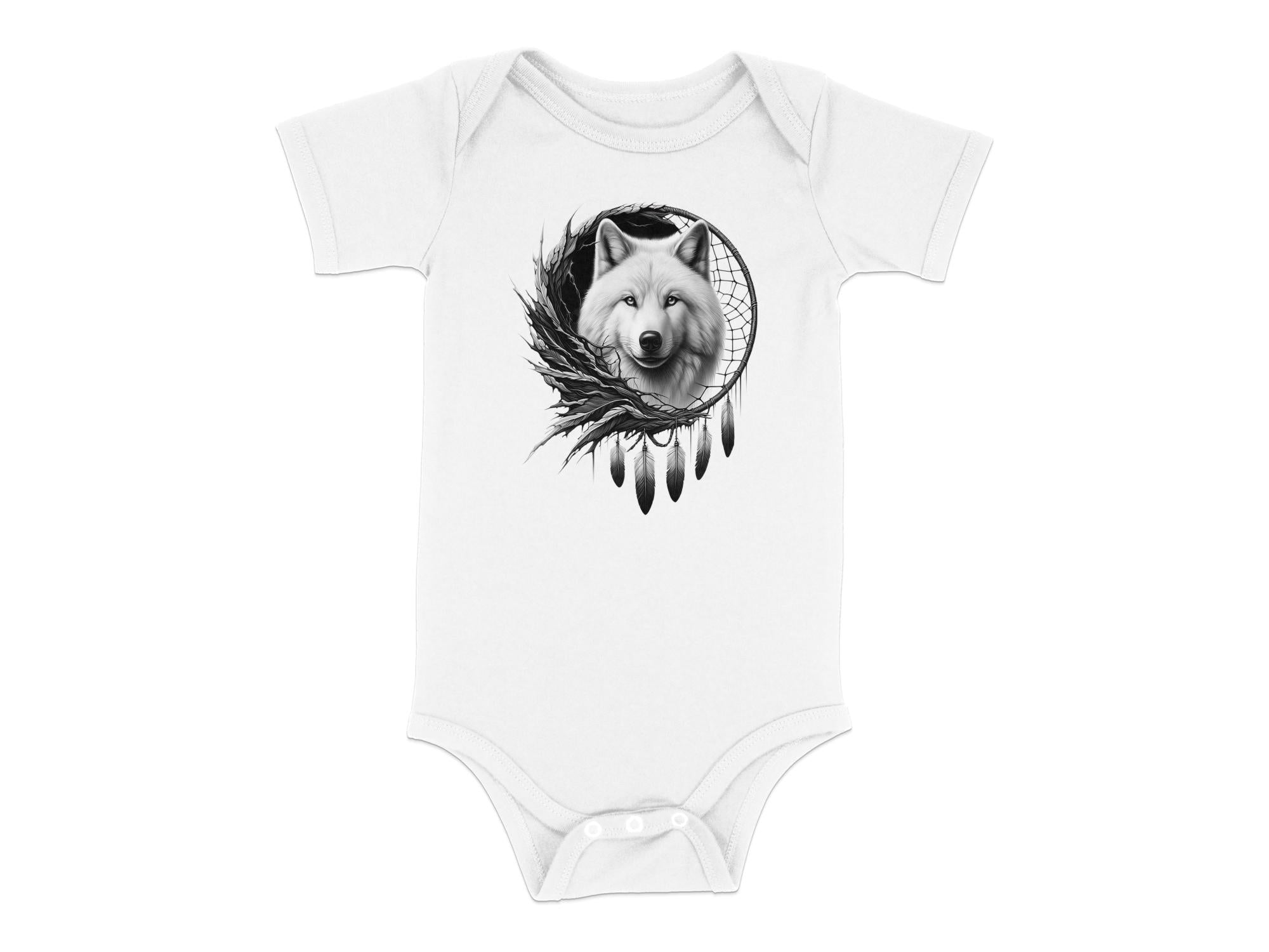 Dreamcatcher Wolf - Coloured Toddler Bodysuit Realistic Native American Talisman Unisex Mythology Tee Graphic Design