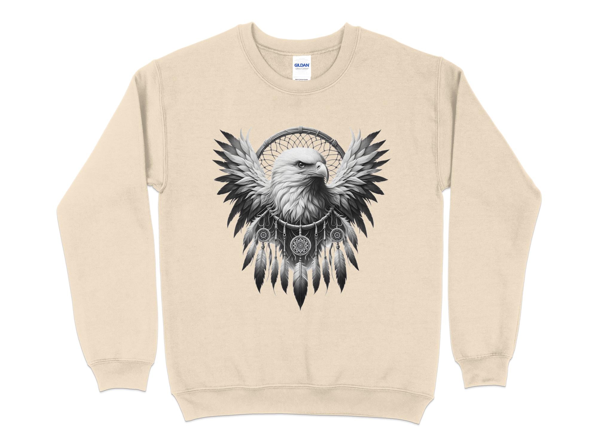 Dreamcatcher Eagle - Coloured Gildan Sweatshirt Realistic Native American Talisman Unisex Mythology Tee Graphic Design