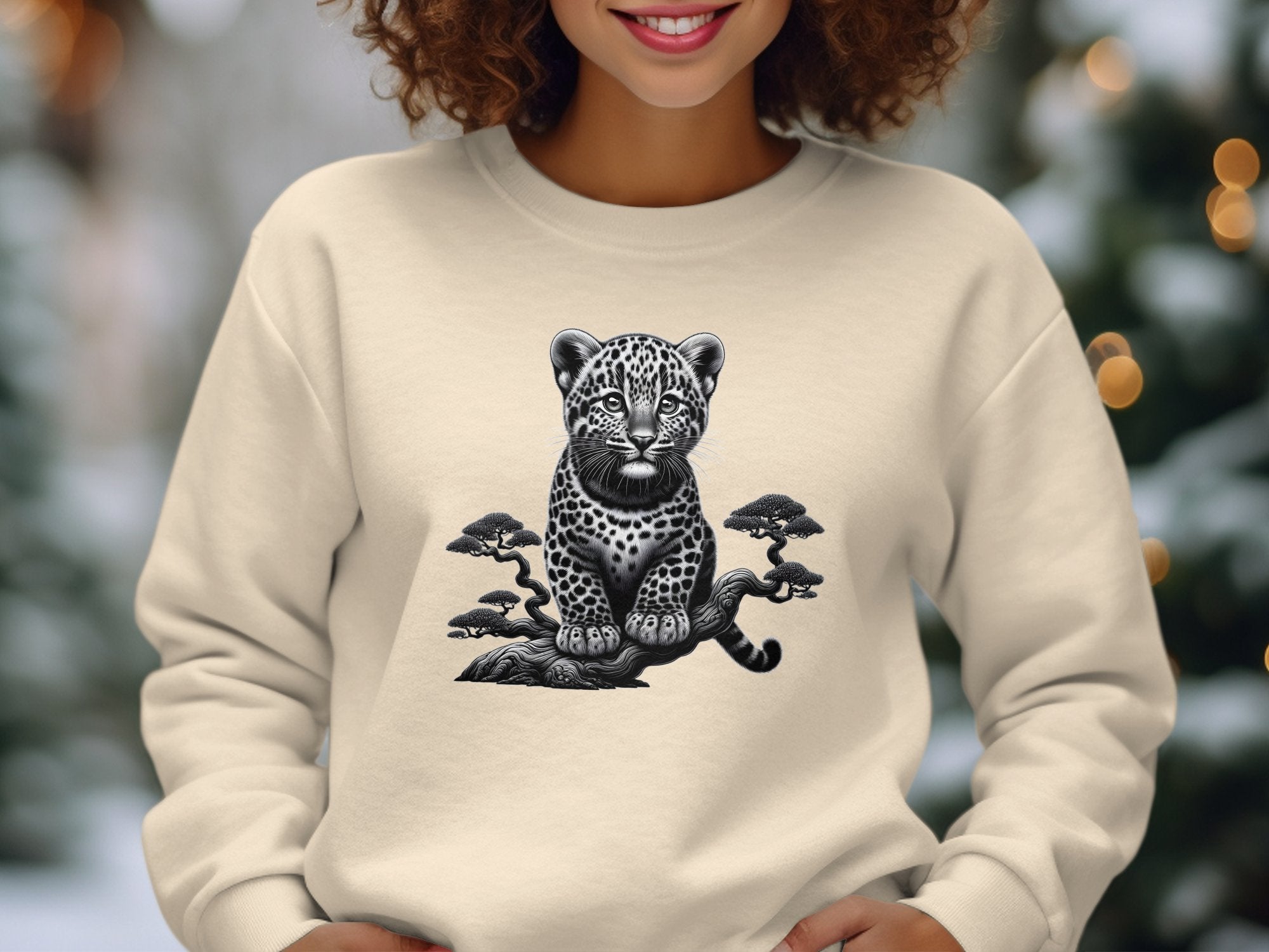 Leopard Bonsai - Coloured Gildan Sweatshirt Realistic Animal Talisman Unisex Cute Tee Graphic Design