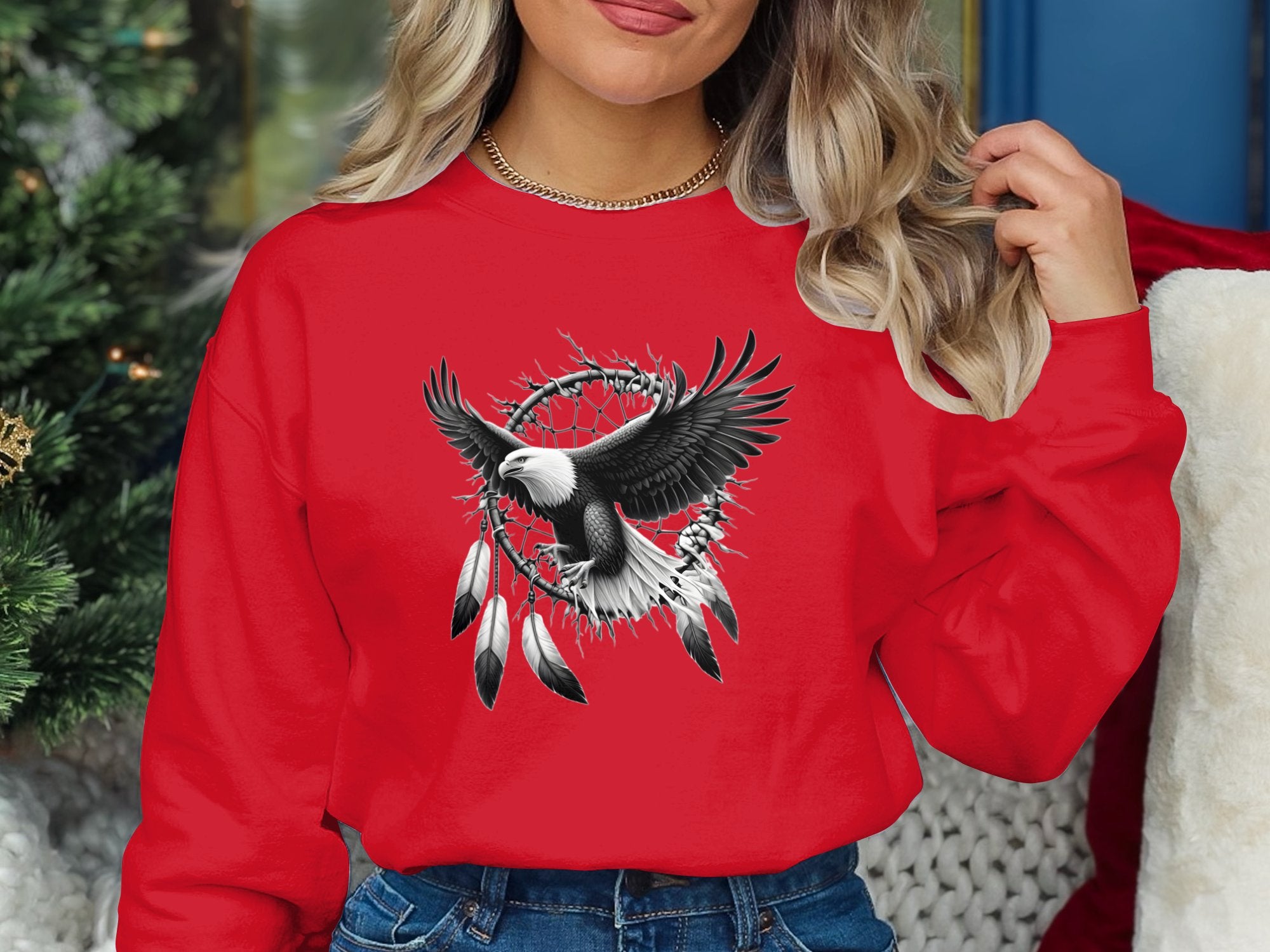 Dreamcatcher Eagle - Coloured Gildan Sweatshirt Realistic Native American Talisman Unisex Mythology Tee Graphic Design