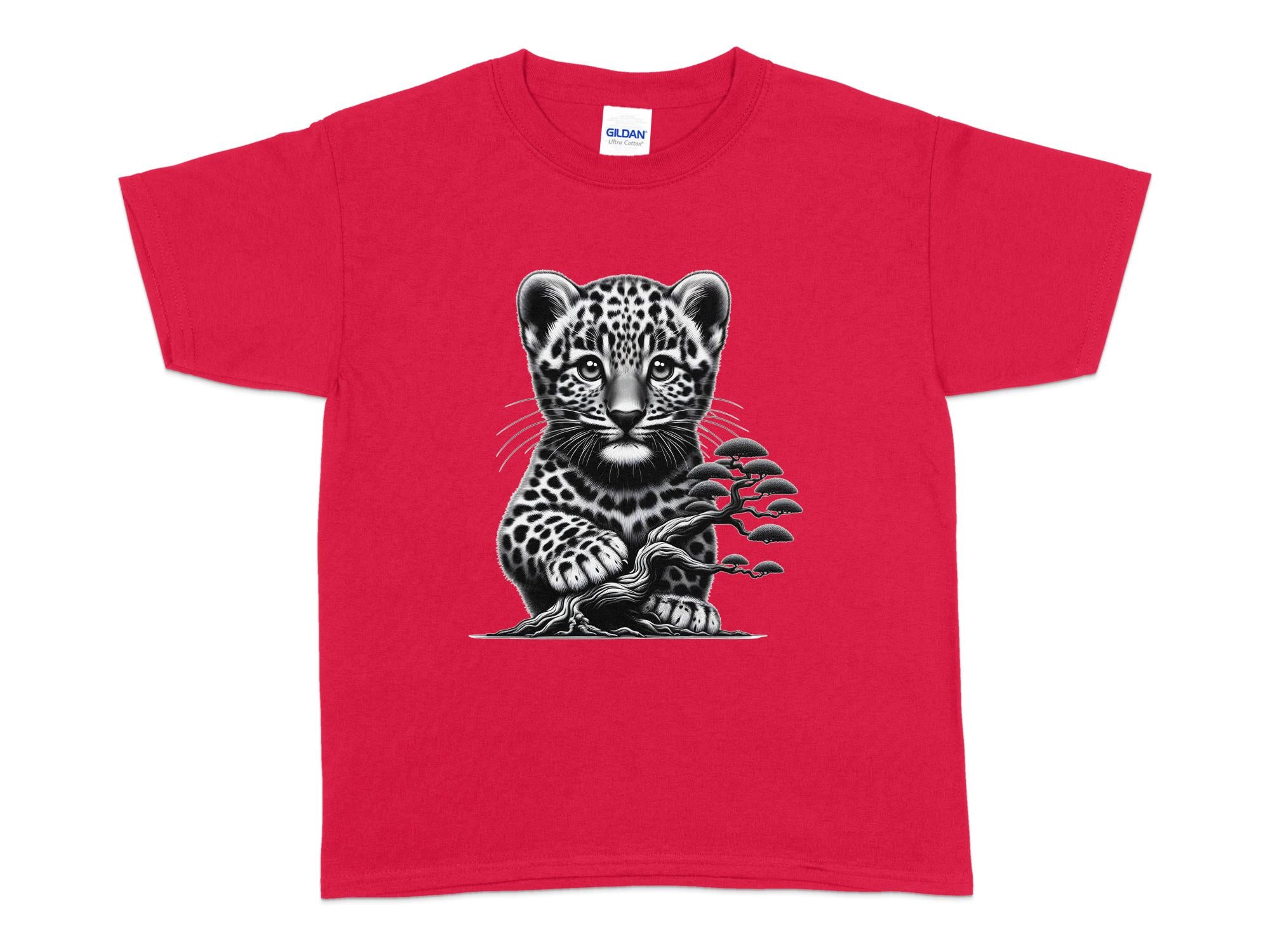 Leopard Bonsai - Coloured Gildan Kids T-Shirt Realistic Animal Talisman Unisex Cute Tee Graphic Design