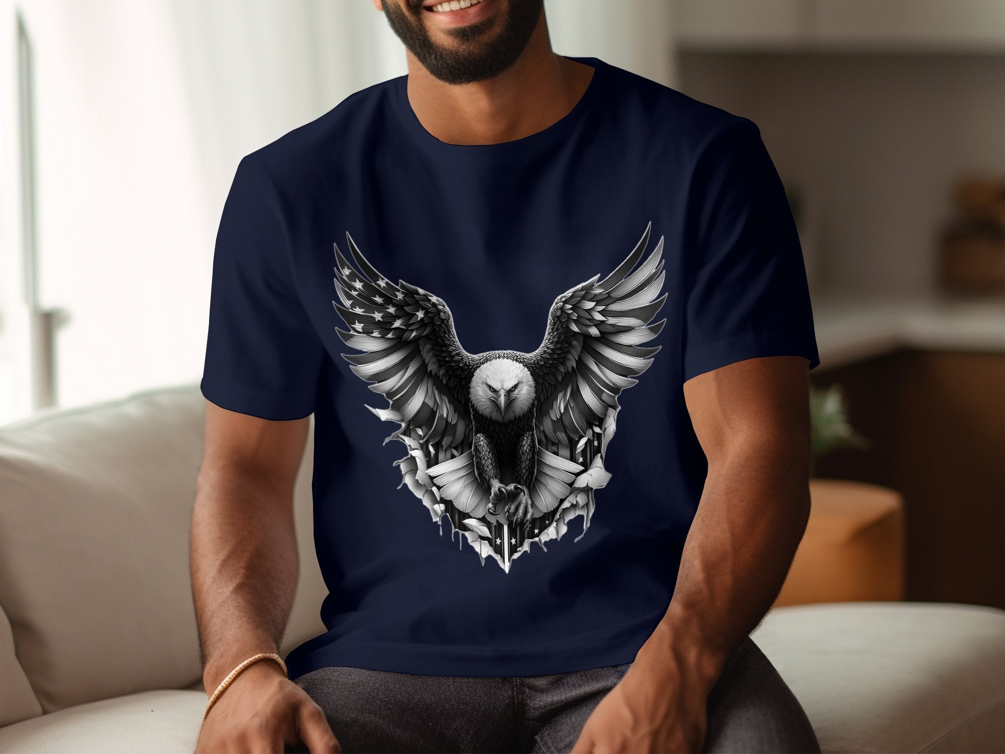 Eagle Patriot - Coloured Gildan T-Shirt Realistic Animal Talisman Unisex Tee Graphic Design