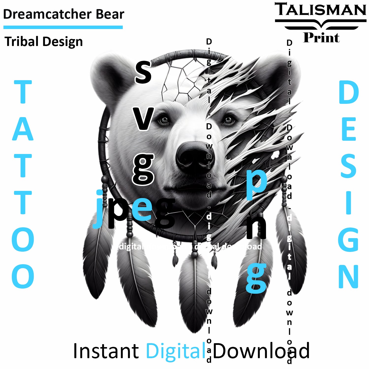 Dreamcatcher Bear - Digital Art | PNG, JPEG & SVG | Instant Download for Apparel, Décor and Wall Art