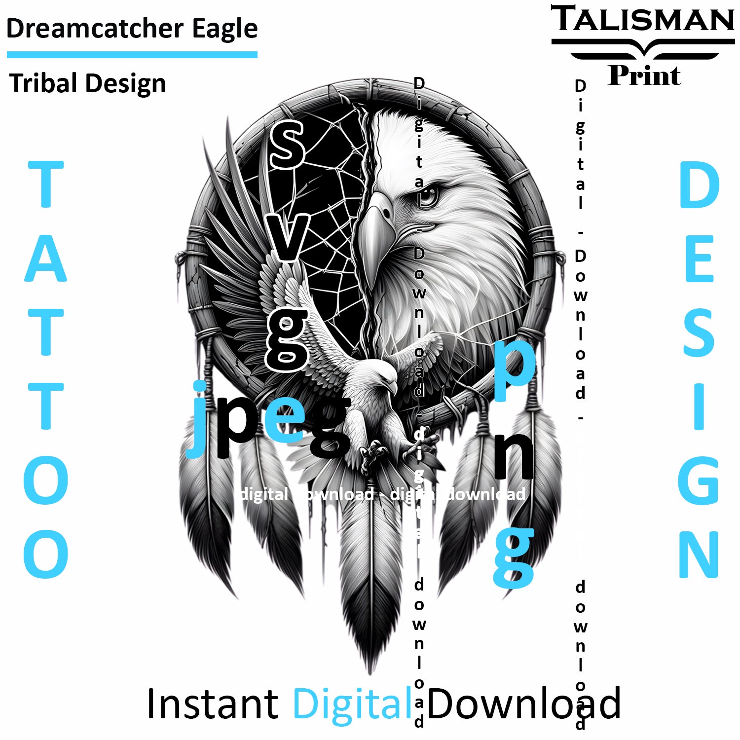 Dreamcatcher Eagle - Digital Art | PNG, JPEG & SVG | Instant Download for Apparel, Décor and Wall Art