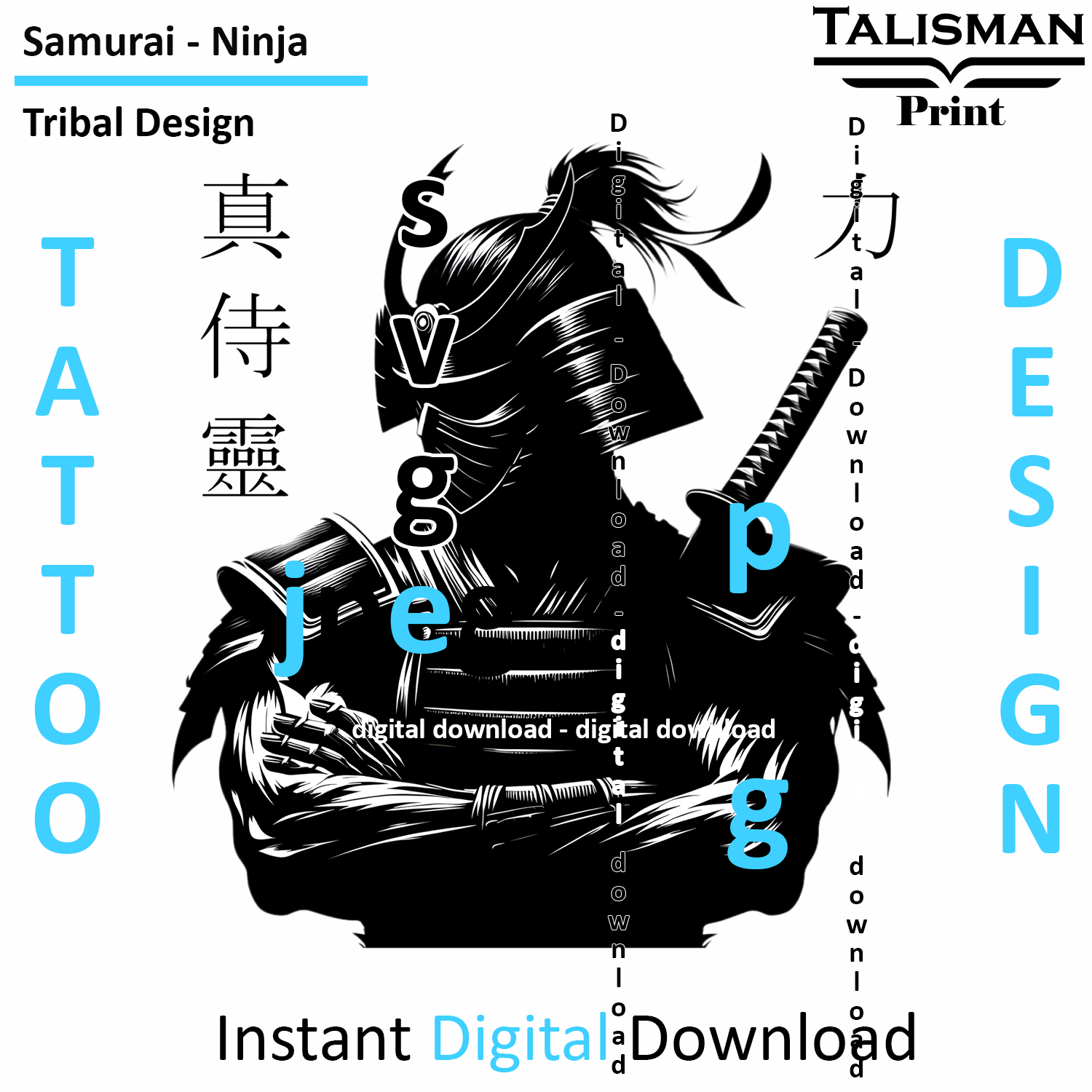 Samurai Ninja - Digital Art | PNG, JPEG & SVG | Instant Download for Apparel, Décor and Wall Art