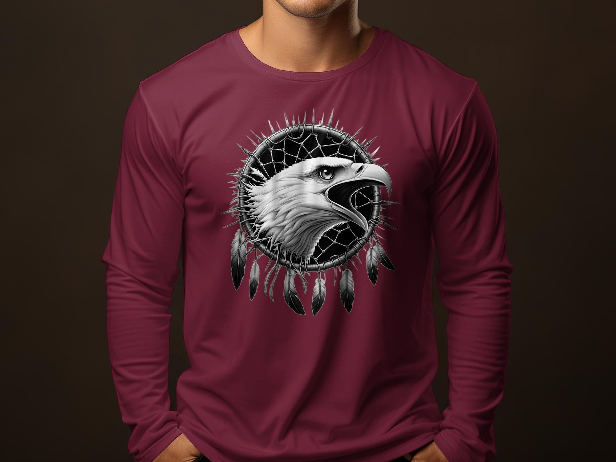 Dreamcatcher Eagle - Coloured Gildan Long Sleeve Realistic Native American Talisman Unisex Mythology Tee Graphic Design