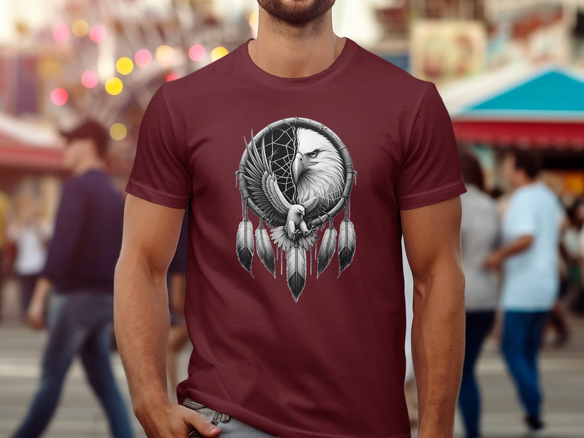 Dreamcatcher Eagle - Coloured Gildan T-Shirt Realistic Native American Talisman Unisex Mythology Tee Graphic Design