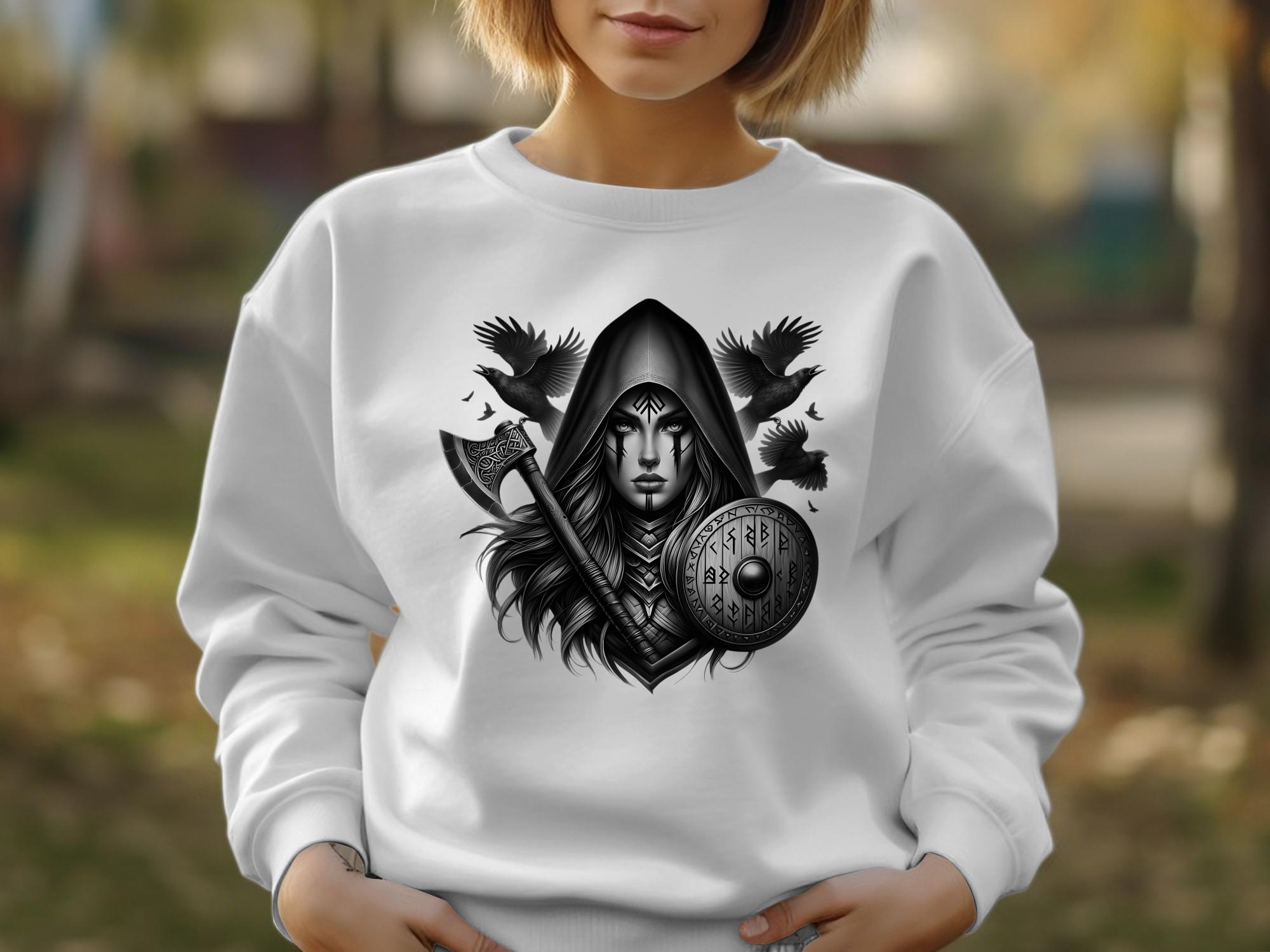 Viking Shield Maiden - Coloured Gildan Sweatshirt Realistic Norse Talisman Men Women Unisex Valhalla Tee Graphic Design