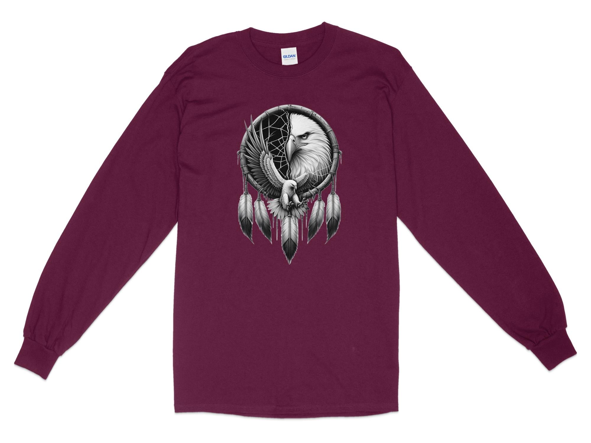 Dreamcatcher Eagle - Coloured Gildan Long Sleeve Realistic Native American Talisman Unisex Mythology Tee Graphic Design