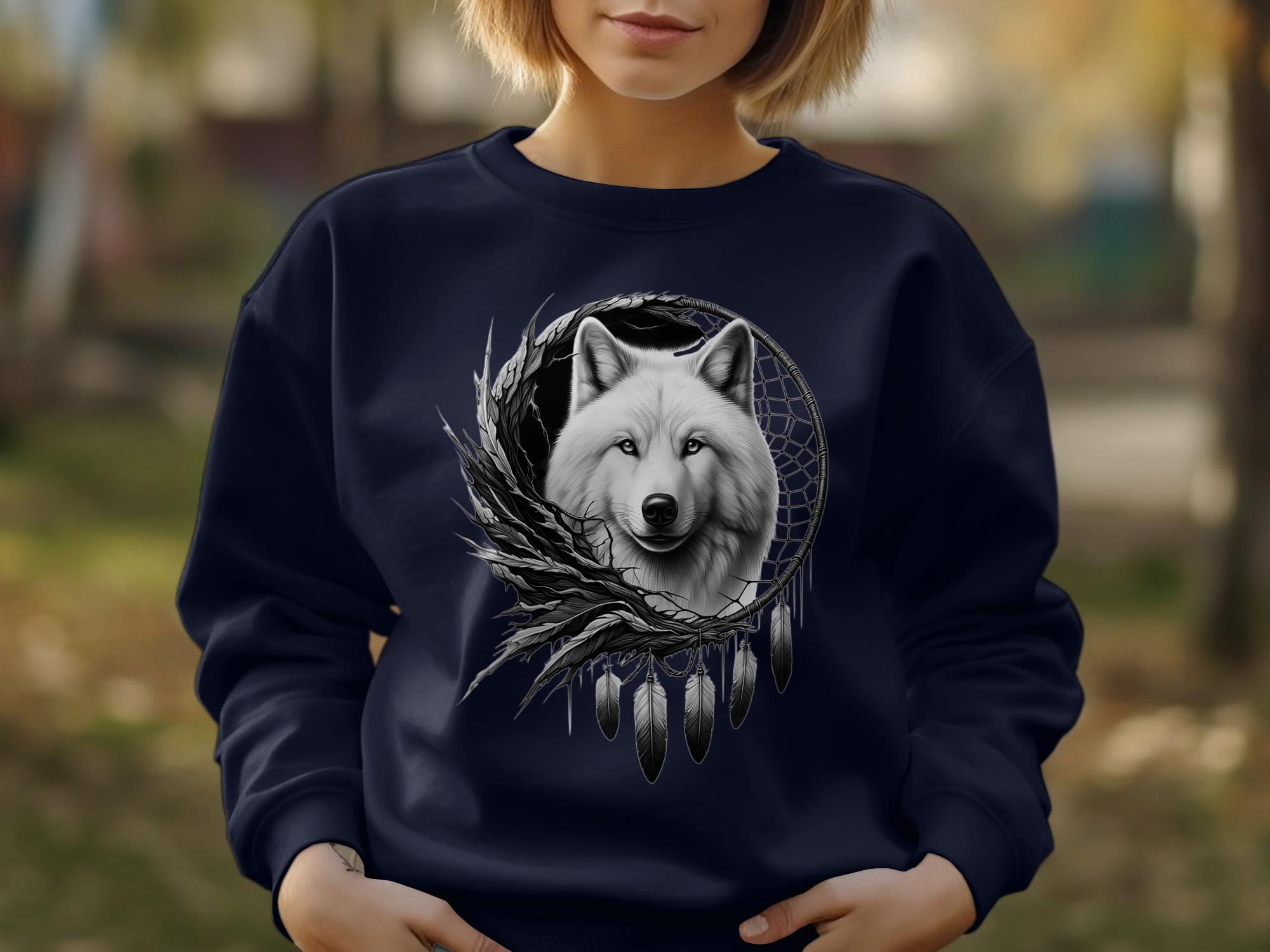 Dreamcatcher Wolf - Coloured Gildan Sweatshirt Realistic Native American Talisman Unisex Mythology Tee Graphic Design