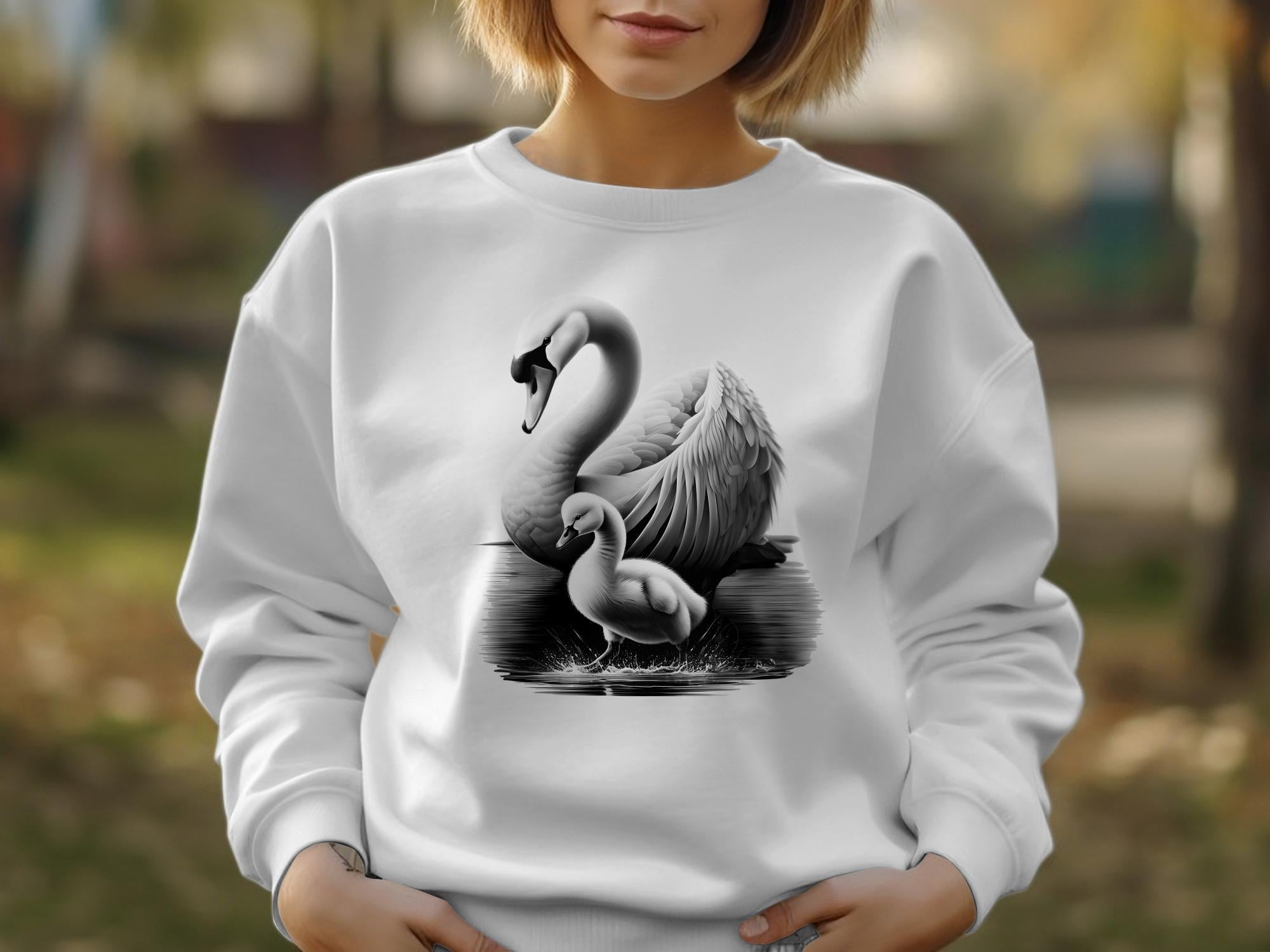 Swan & Cygnet- Black White Gildan Sweatshirt Realistic Family Talisman Unisex Tee Graphic Design