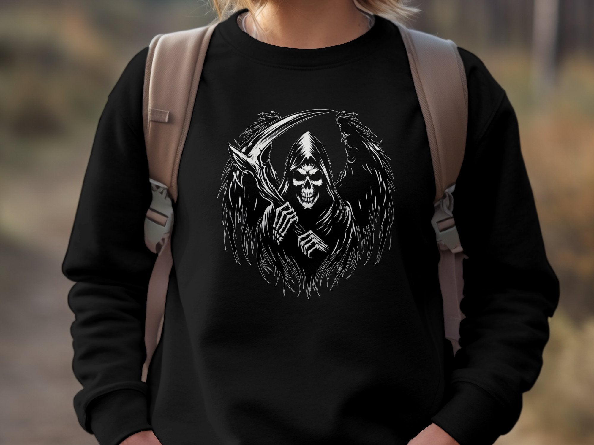 Grim Reaper - Black White Gildan Sweatshirt Commemorative Talisman Unisex Tee Graphic Design