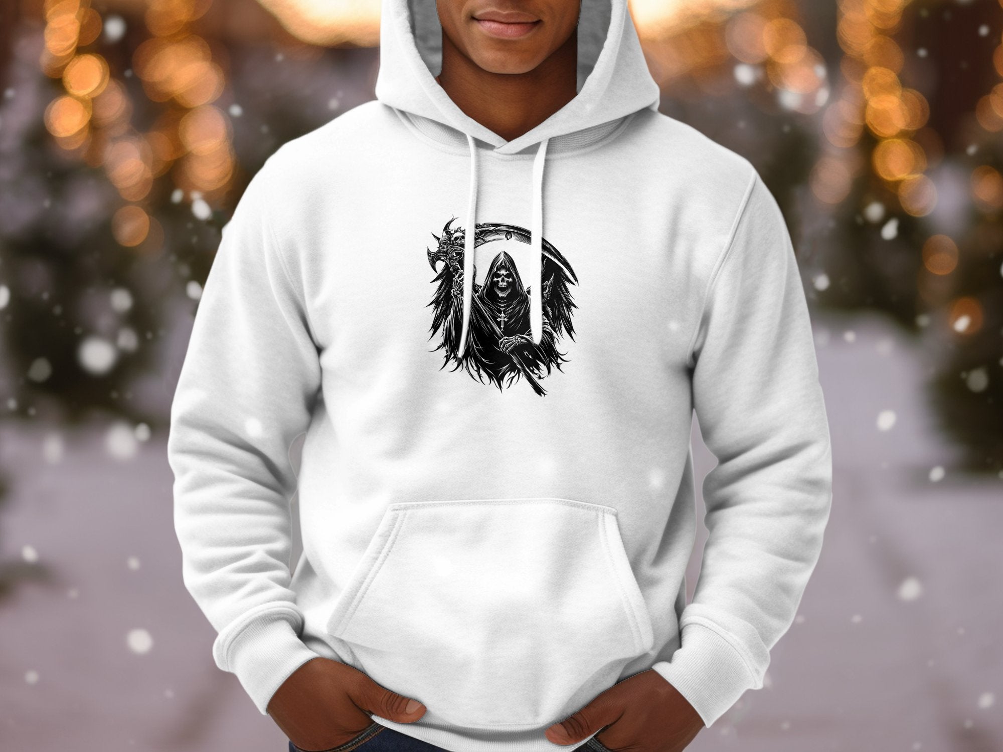 Grim Reaper - Black White Gildan Hoodie Commemorative Talisman Unisex Tee Graphic Design