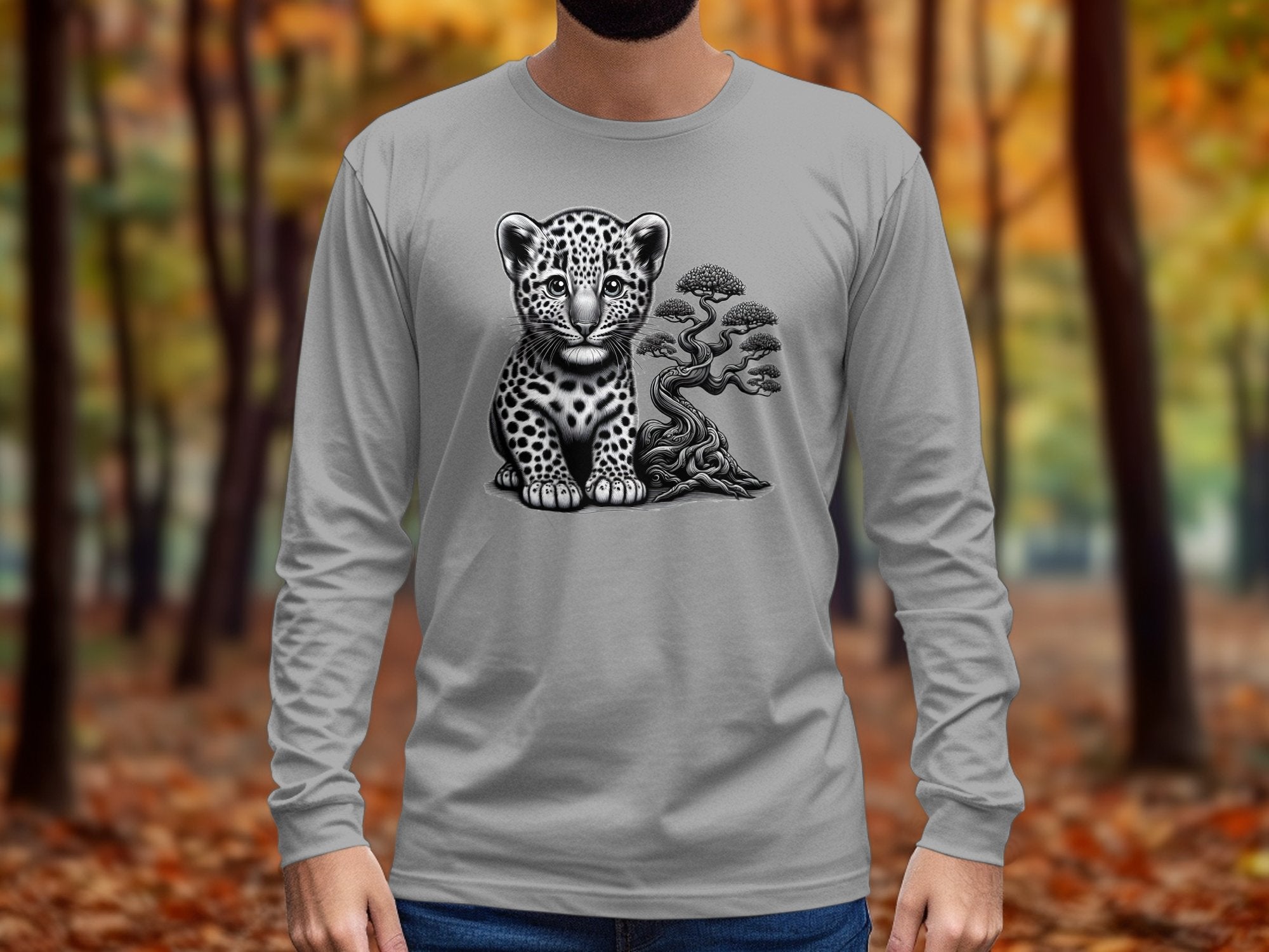 Leopard Bonsai - Coloured Gildan Long Sleeve Realistic Animal Talisman Unisex Cute Tee Graphic Design