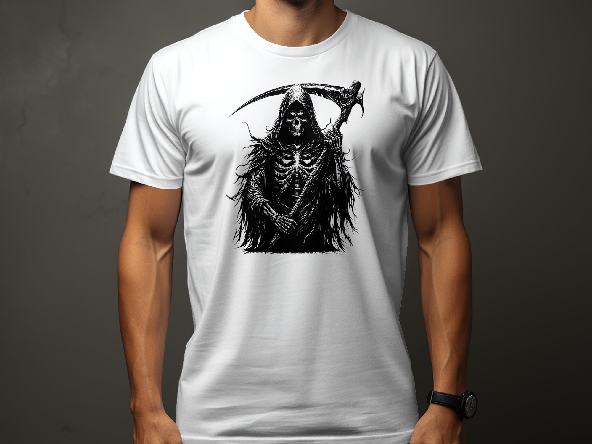 Grim Reaper - Black White Gildan T-Shirt Commemorative Talisman Unisex Tee Graphic Design