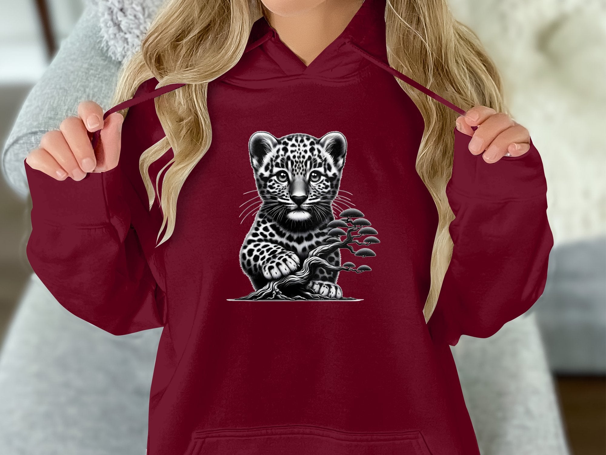 Leopard Bonsai - Coloured Gildan Hoodie Realistic Animal Talisman Unisex Cute Tee Graphic Design