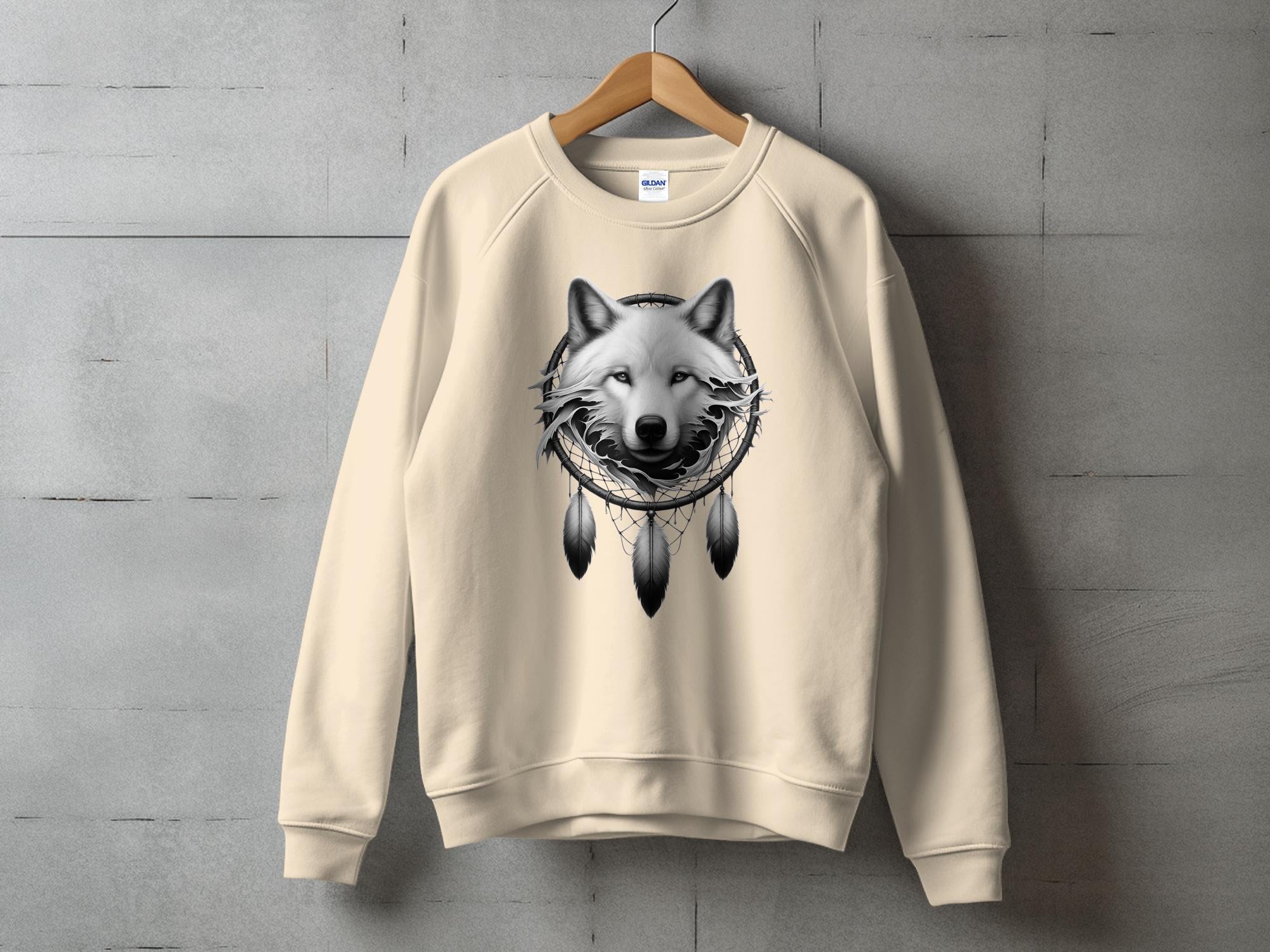 Dreamcatcher Wolf - Coloured Gildan Sweatshirt Realistic Native American Talisman Unisex Mythology Tee Graphic Design