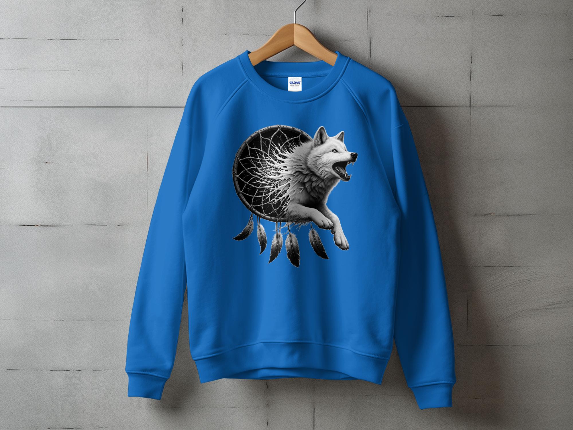 Dreamcatcher Wolf - Coloured Gildan Sweatshirt Realistic Native American Talisman Unisex Mythology Tee Graphic Design