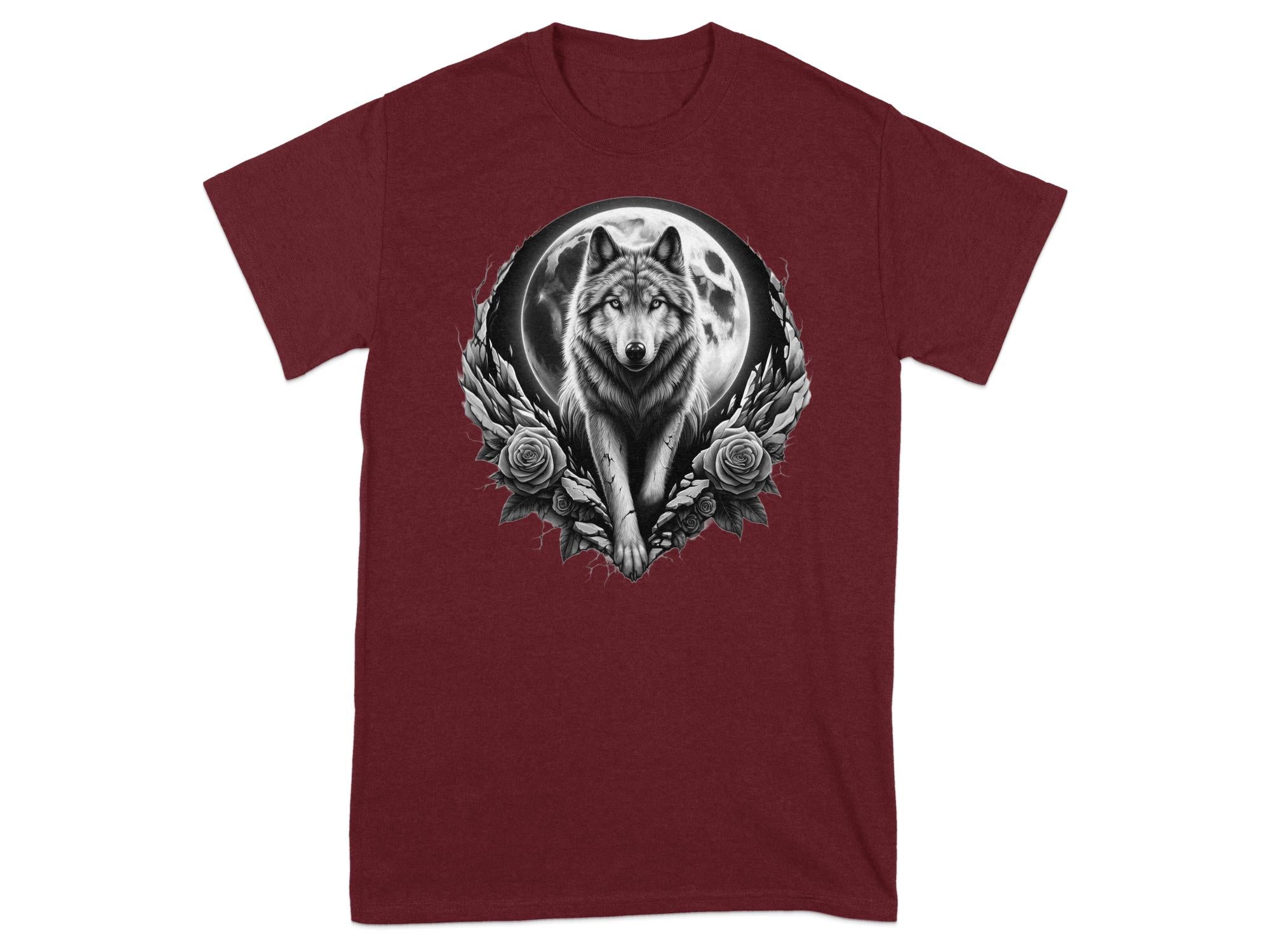 Moon Wolf - Coloured Gildan T-Shirt Realistic Animal Talisman Unisex Mythology Tee Graphic Design