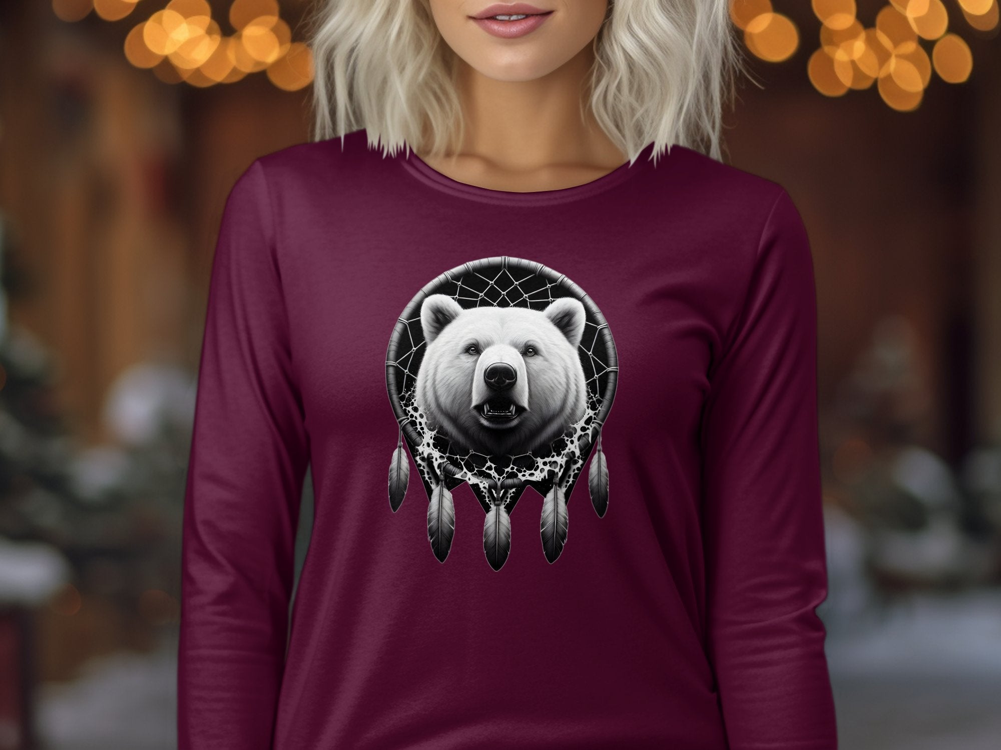 Dreamcatcher Bear - Coloured Gildan Long Sleeve Realistic Native American Talisman Unisex Mythology Tee Graphic Design