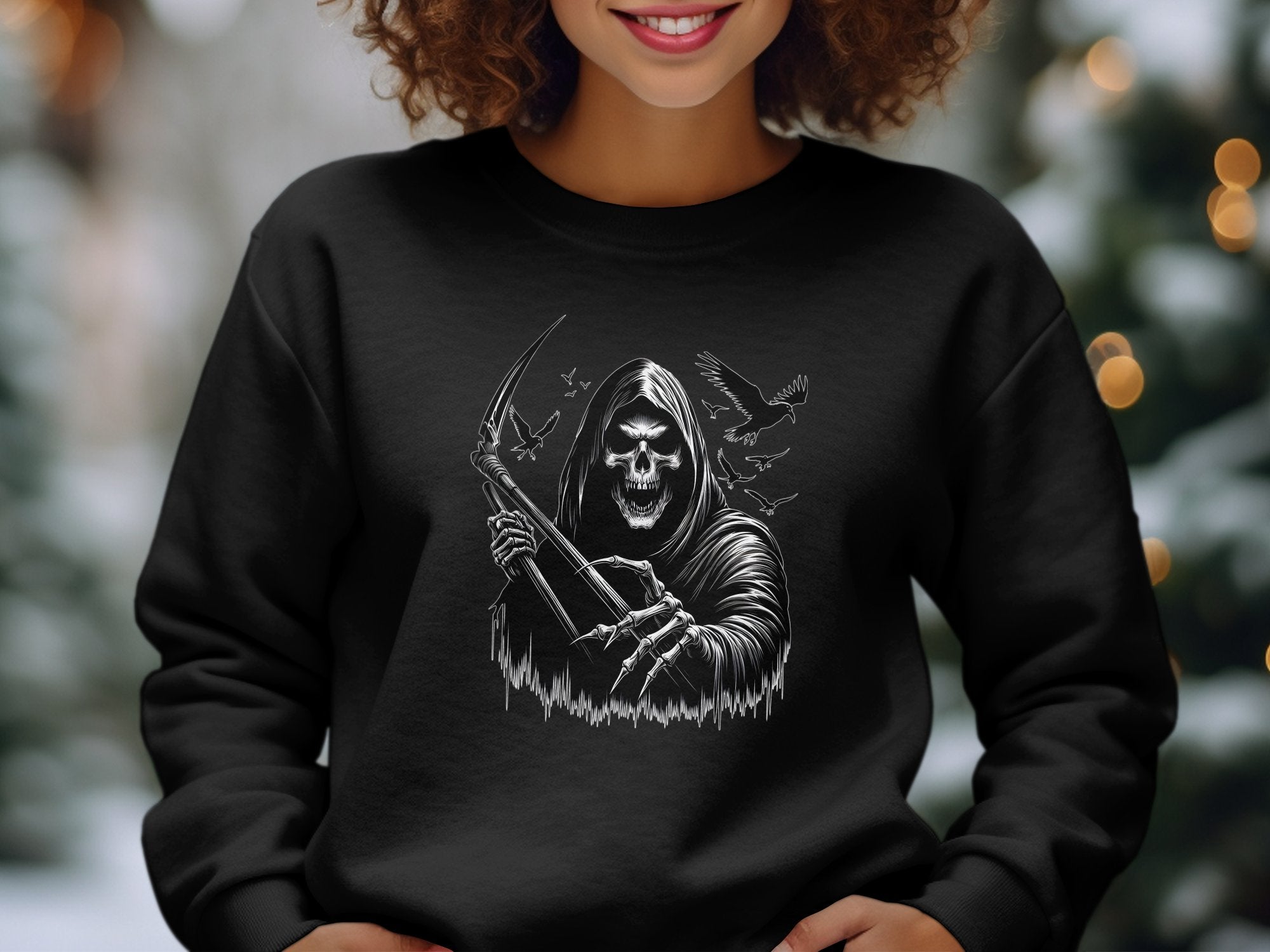 Grim Reaper - Black White Gildan Sweatshirt Commemorative Talisman Unisex Tee Graphic Design