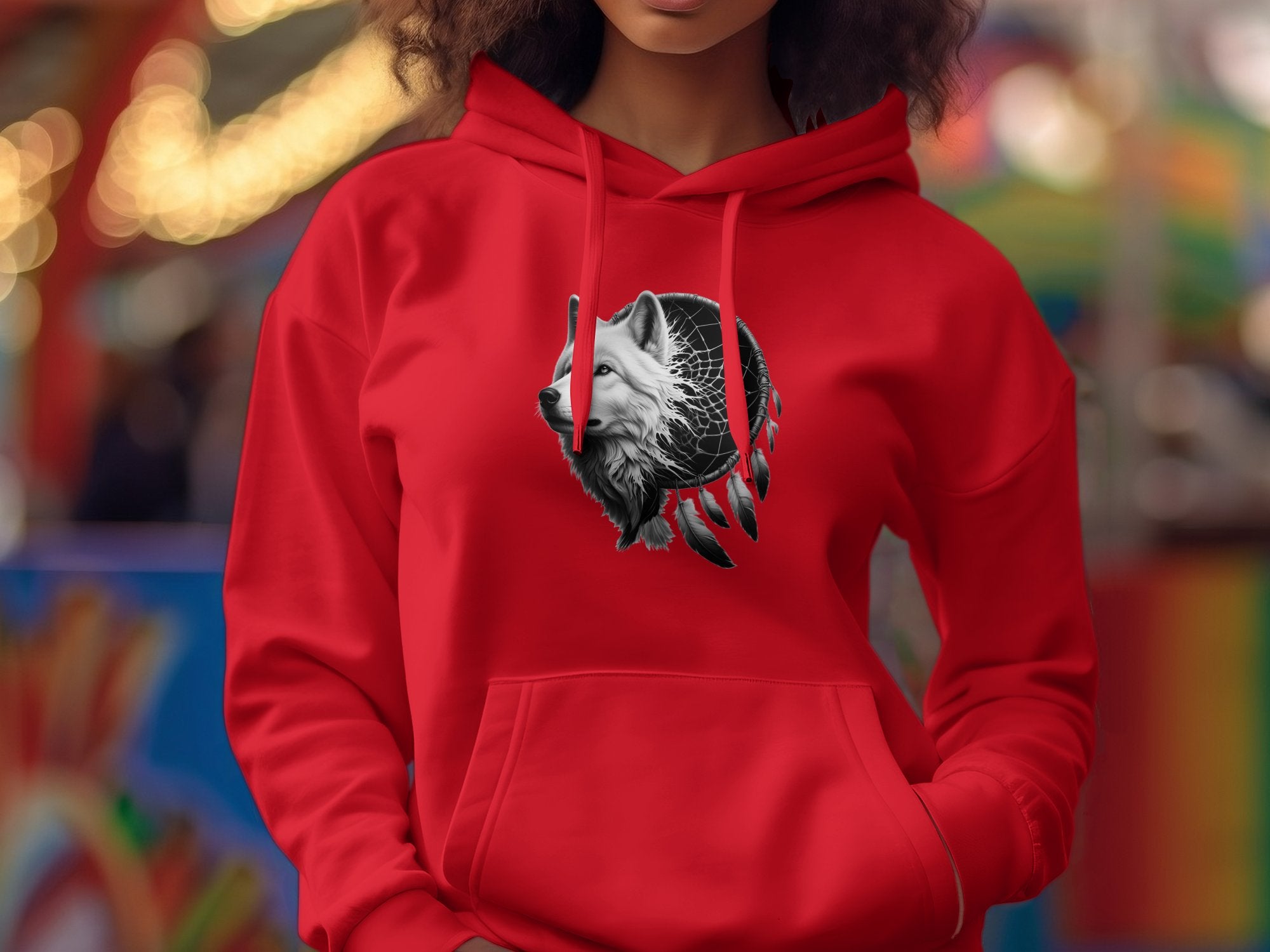 Dreamcatcher Wolf - Coloured Gildan Hoodie Realistic Native American Talisman Unisex Mythology Tee Graphic Design