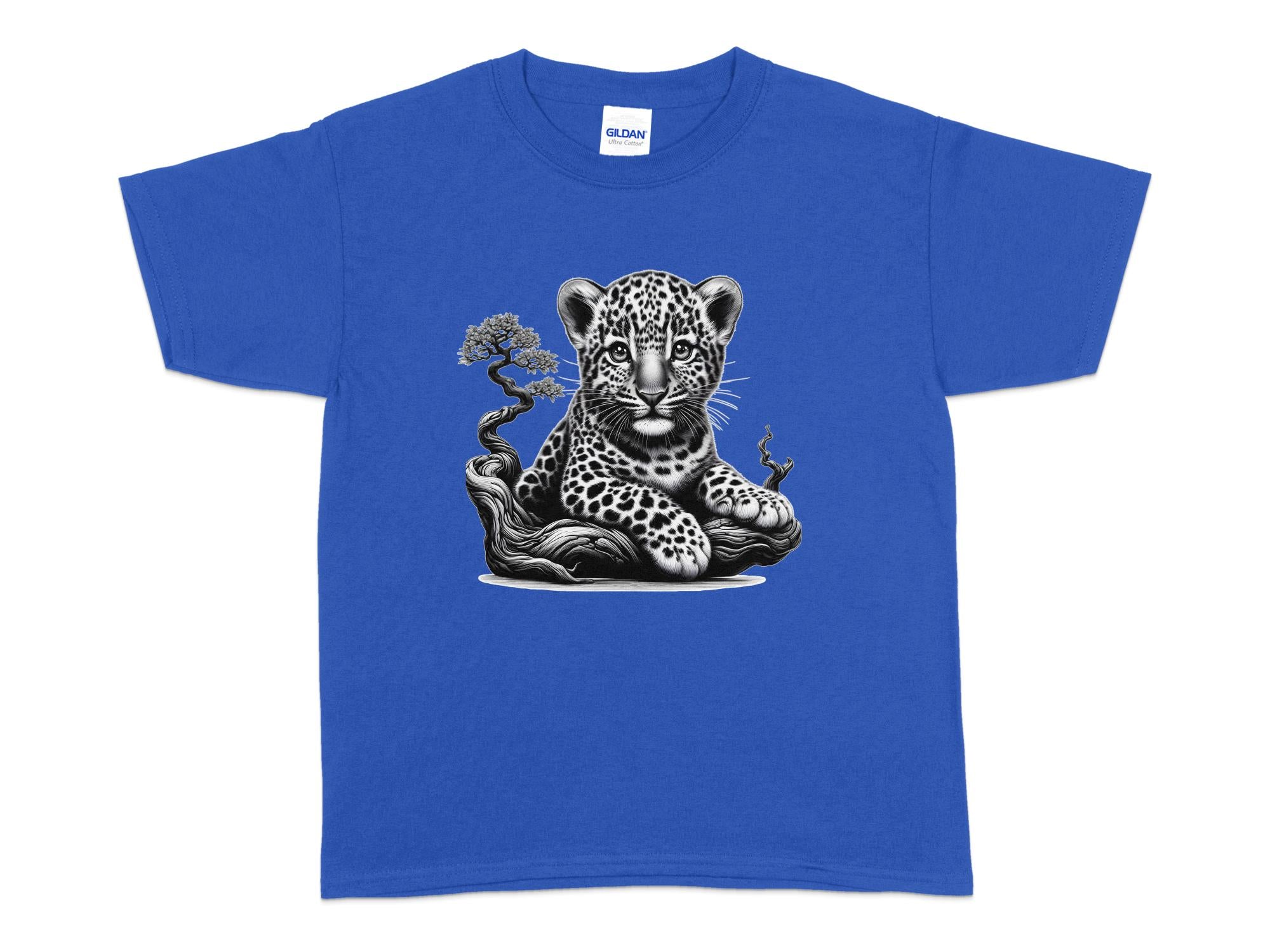 Leopard Bonsai - Coloured Gildan Kids T-Shirt Realistic Animal Talisman Unisex Cute Tee Graphic Design