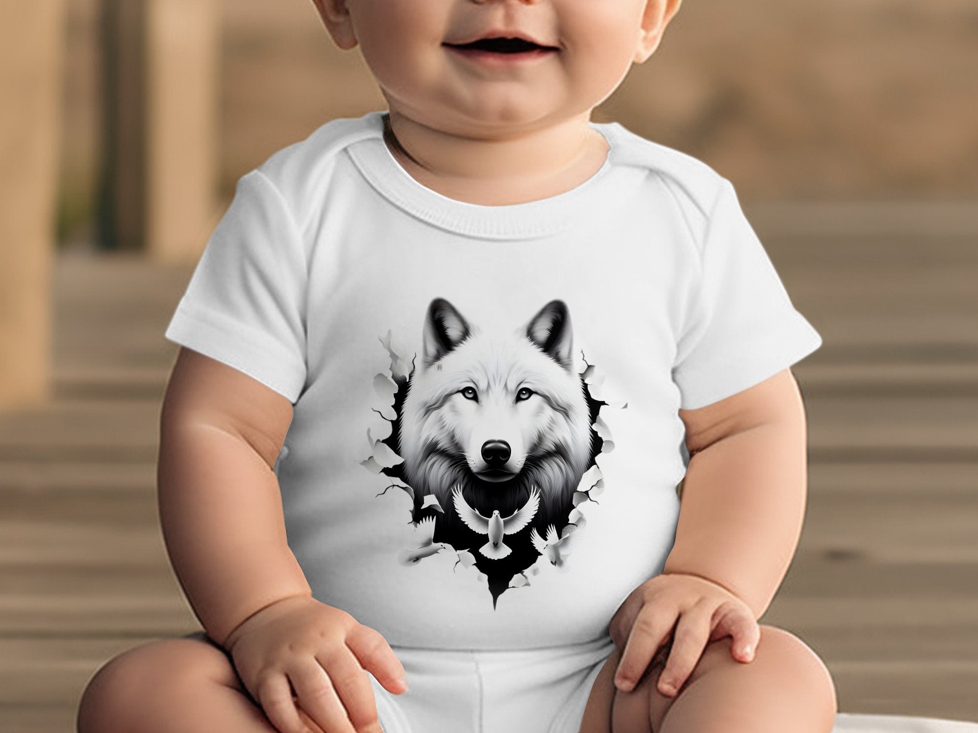 Wolf x Doves - Coloured Toddler Bodysuit Realistic Animal Talisman Unisex Tee Graphic Design