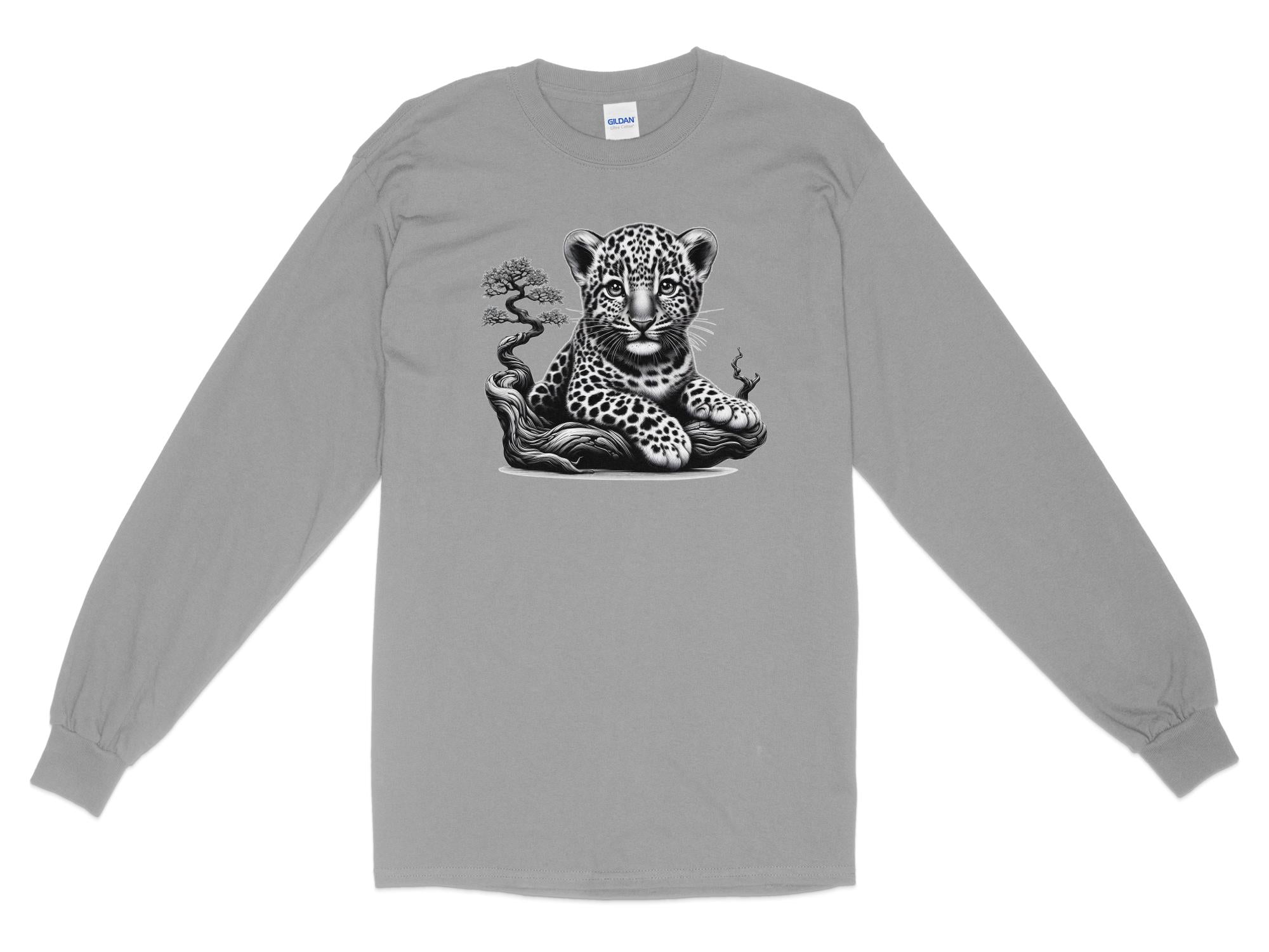 Leopard Bonsai - Coloured Gildan Long Sleeve Realistic Animal Talisman Unisex Cute Tee Graphic Design