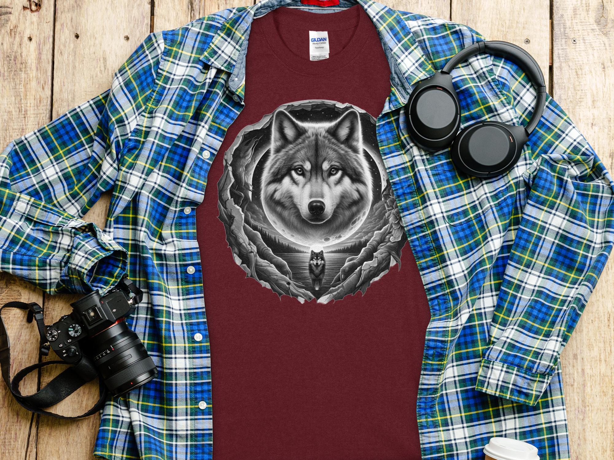 Moon Wolf - Coloured Gildan T-Shirt Realistic Animal Talisman Unisex Mythology Tee Graphic Design