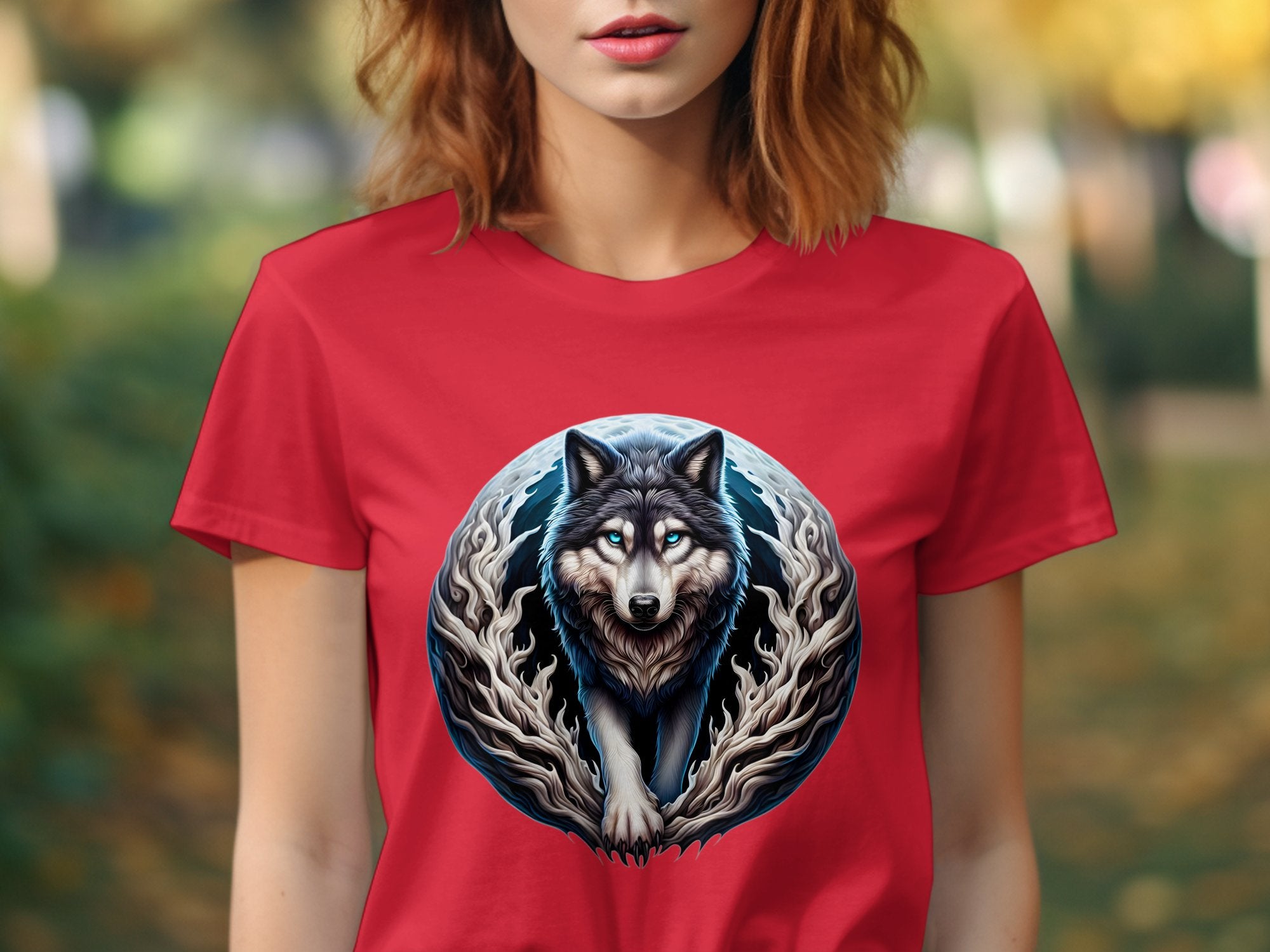 Moon Wolf - T-Shirt Realistic Full Colour Animal Talisman Unisex Mythology Tee Gildan Graphic Design